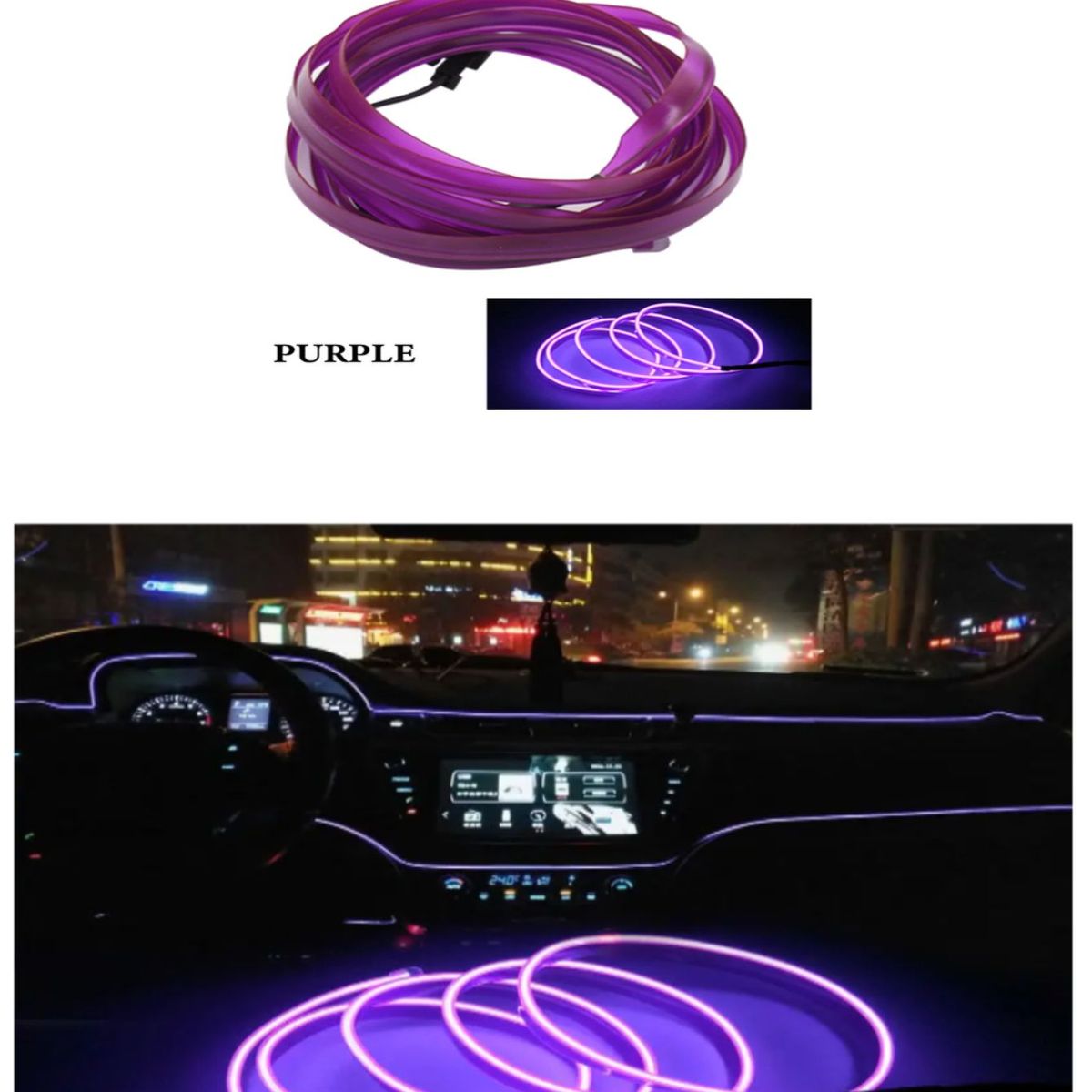 GENERICO - Luz  Tablero Hilo De Neon Para Interior De Auto 2Metros Lila