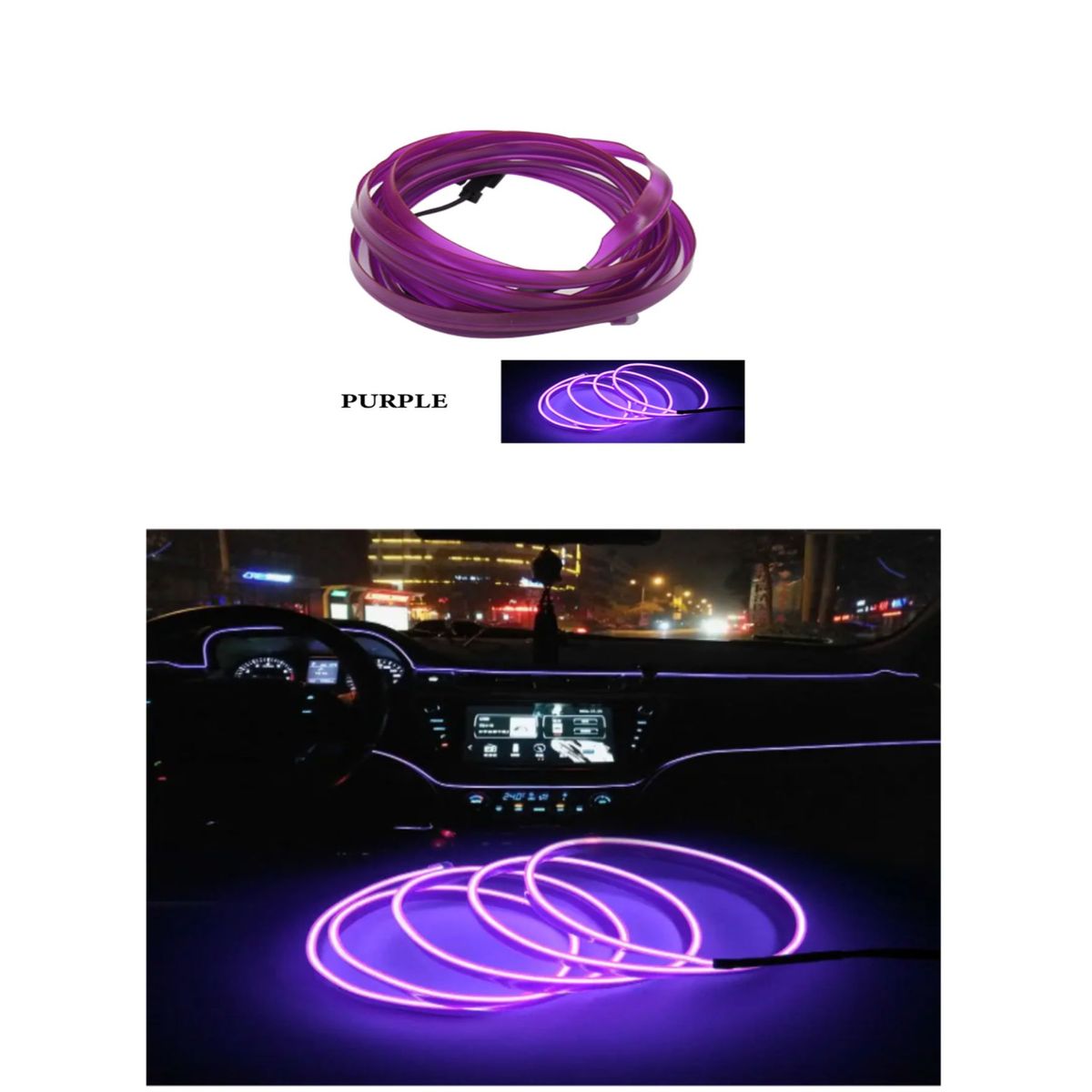 GENERICO - Luz  Tablero Hilo De Neon Para Interior De Auto 2Metros Lila