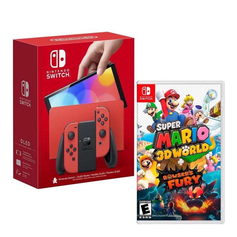 NINTENDO - Consola Nintendo Switch Oled Mario Red + Mario 3D World Bowsers Fury