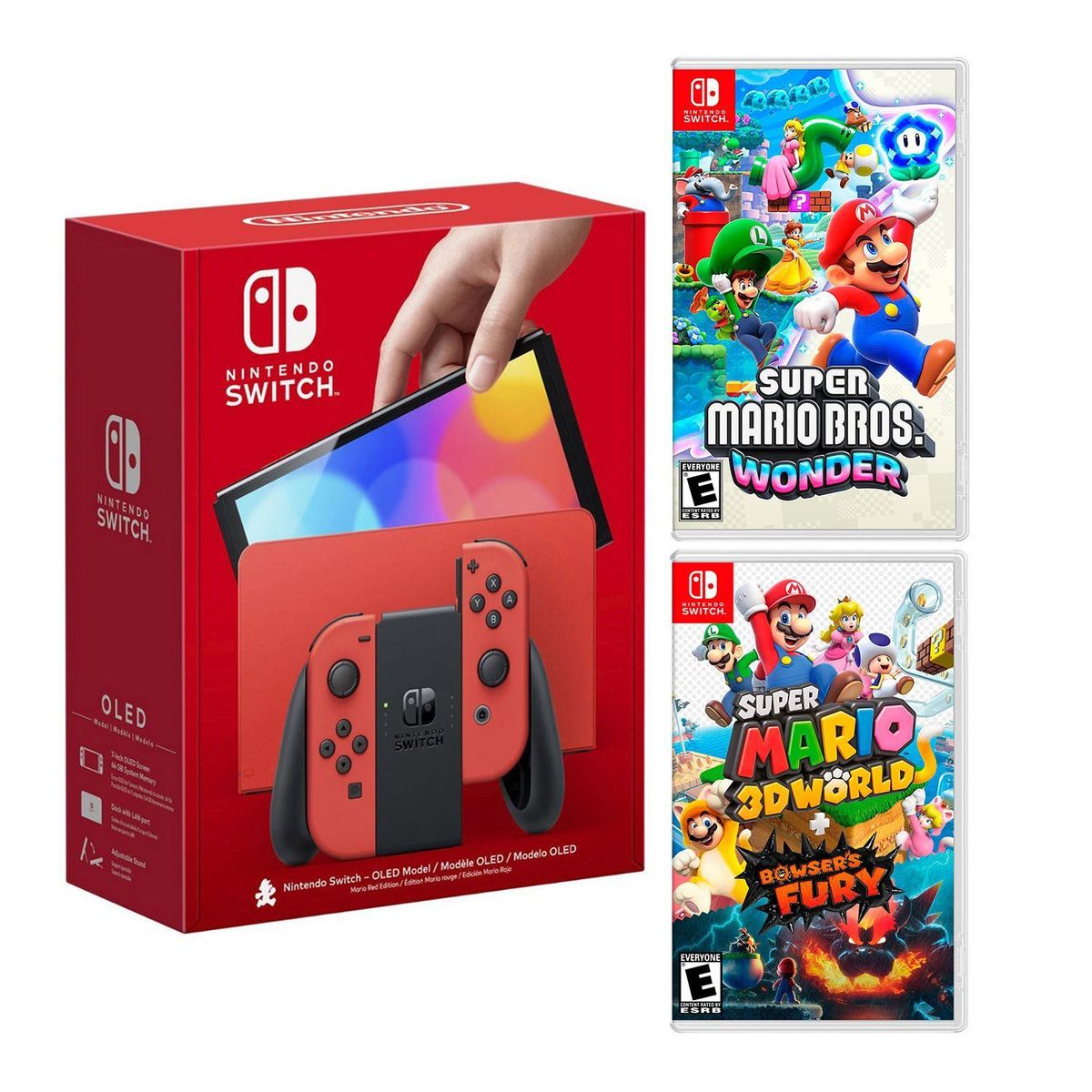 NINTENDO - Consola Nintendo Switch Oled Mario Red + Mario Wonder + Bowsers Fury