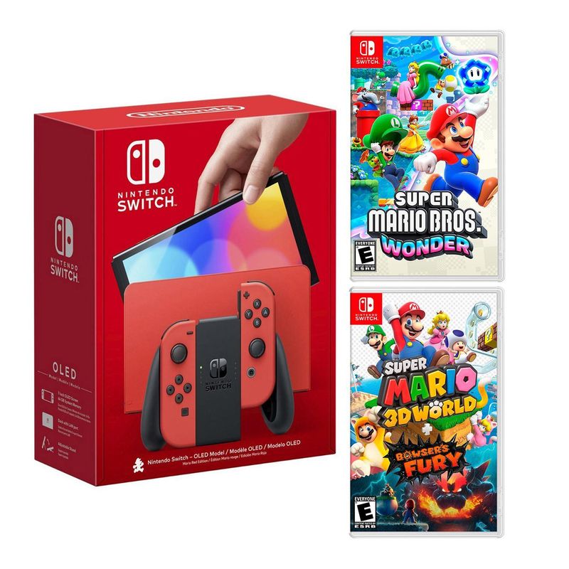 NINTENDO - Consola Nintendo Switch Oled Mario Red + Mario Wonder + Bowsers Fury