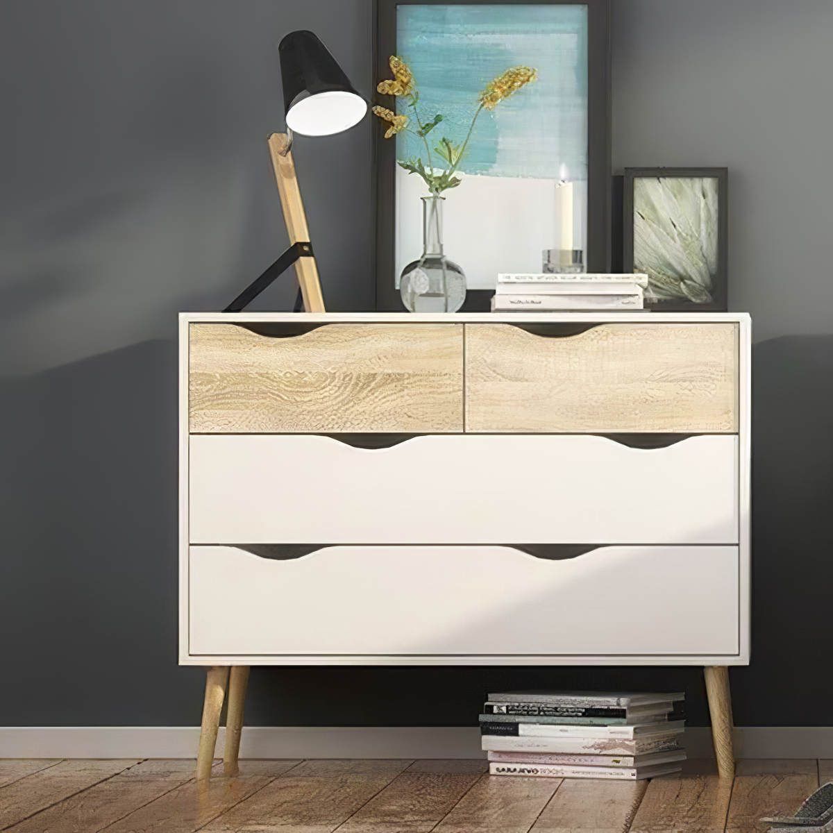 GENERICO - Cómoda Vintage Bastian Blanco 4 Cajones Armado - Gaudi