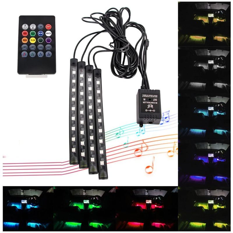 GENERICO - Luz RGB 4pcz Interior el Auto Al Ritmo De la Musica Control
