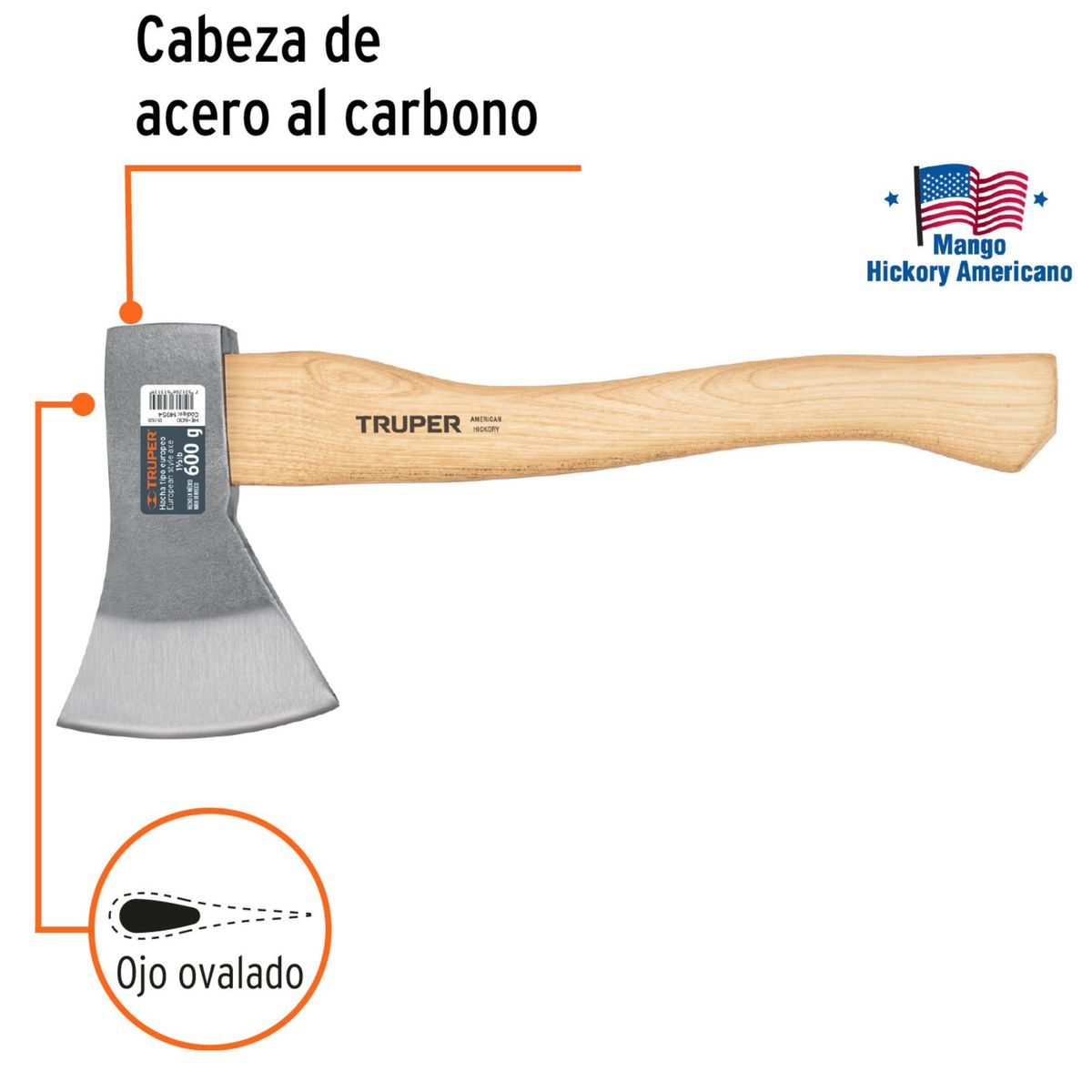 TRUPER - Hacha de acero con mango de madera ergonómico 14 pulgadas Truper