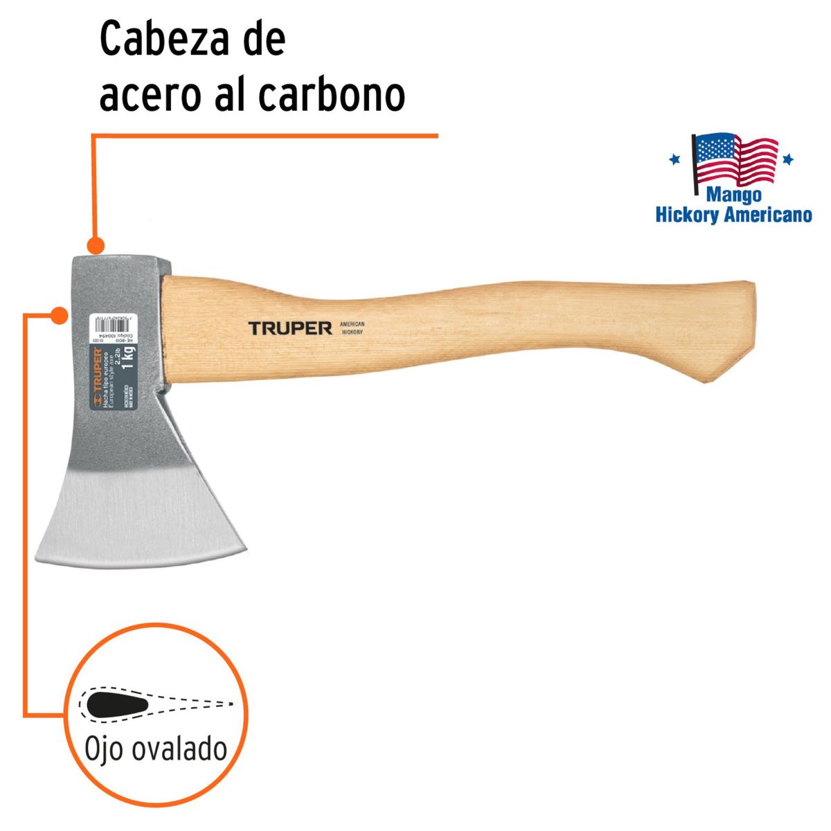 TRUPER - Hacha de acero con mango de madera ergonómico 15 pulgadas Truper