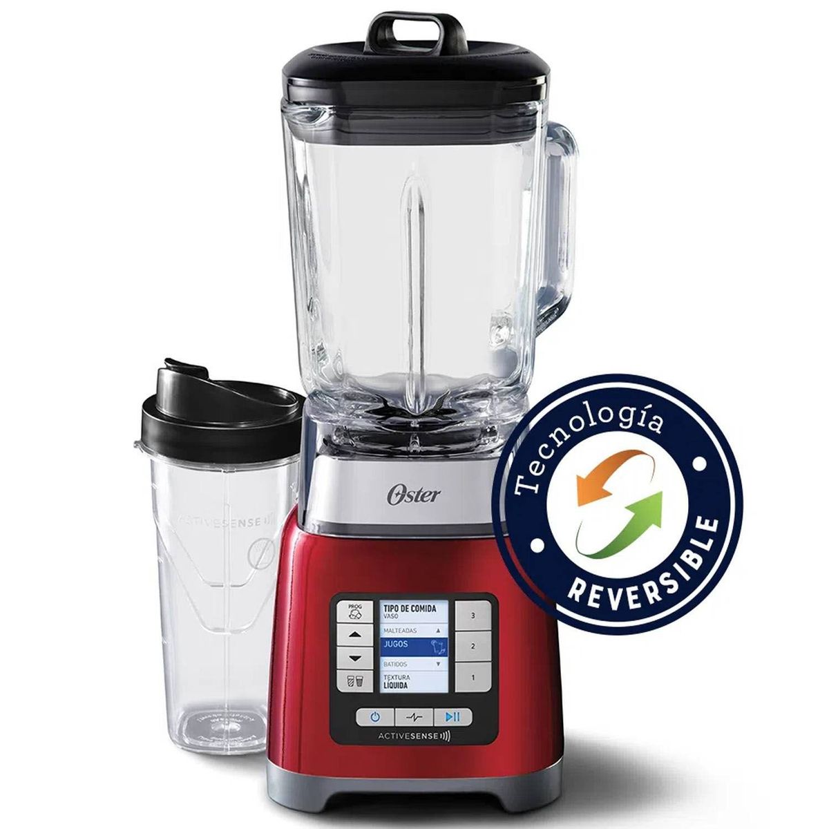 OSTER - Licuadora Oster ActiveSense 2L 1100W con Blend-N-Go BLSTTDGRBG Rojo