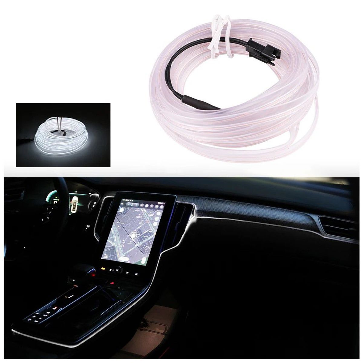 GENERICO - Luz  Tablero Hilo De Neon Para Interior De Auto 2Metros Blanco