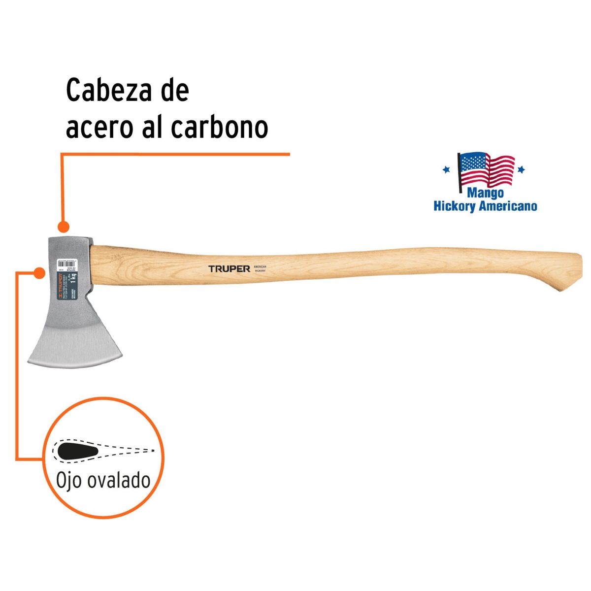 TRUPER - Hacha de acero con mango de madera ergonómico 28 pulgadas Truper