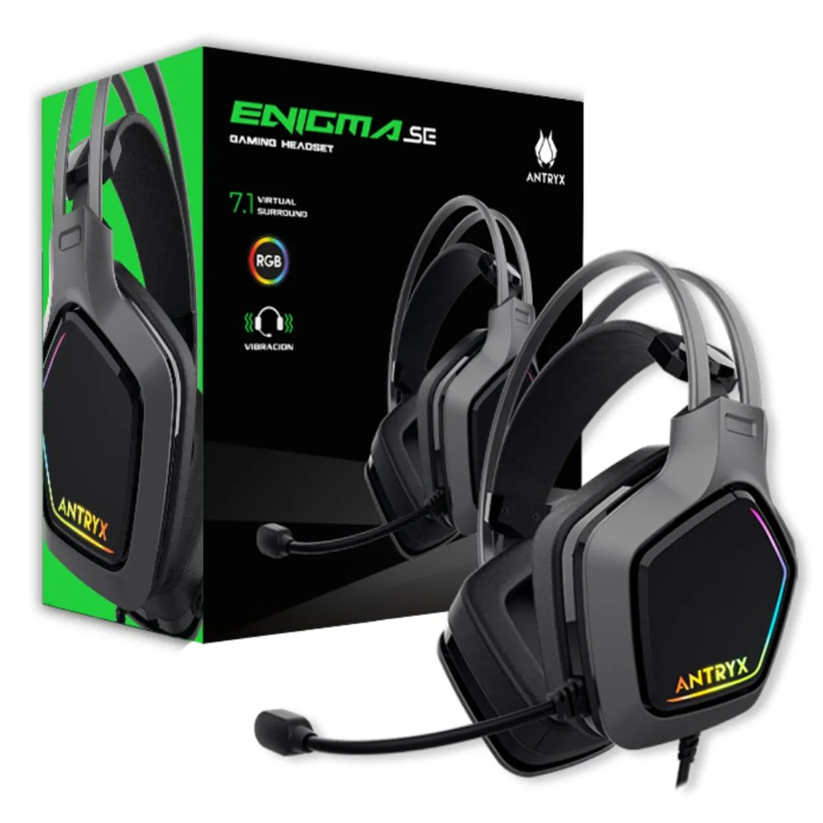 ANTRYX - AUDIFONO CON MICROFONO ANTRYX 7.1 VIRTUAL ENIGMA SE GRAY  VIBRADOR USB