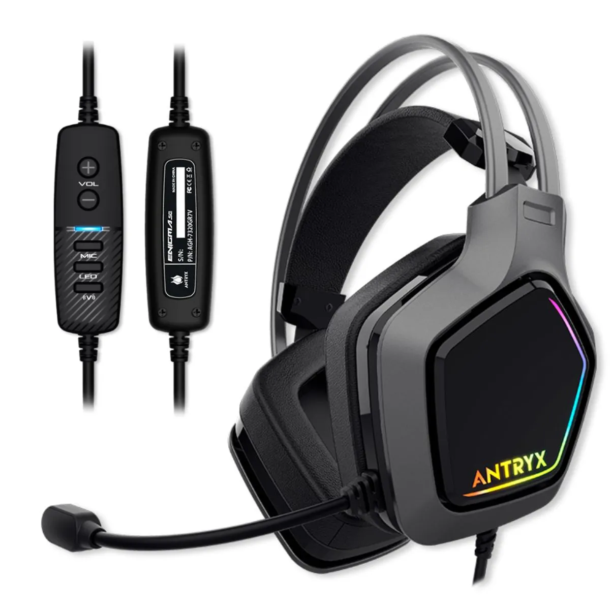 ANTRYX - AUDIFONO CON MICROFONO ANTRYX 7.1 VIRTUAL ENIGMA SE GRAY  VIBRADOR USB