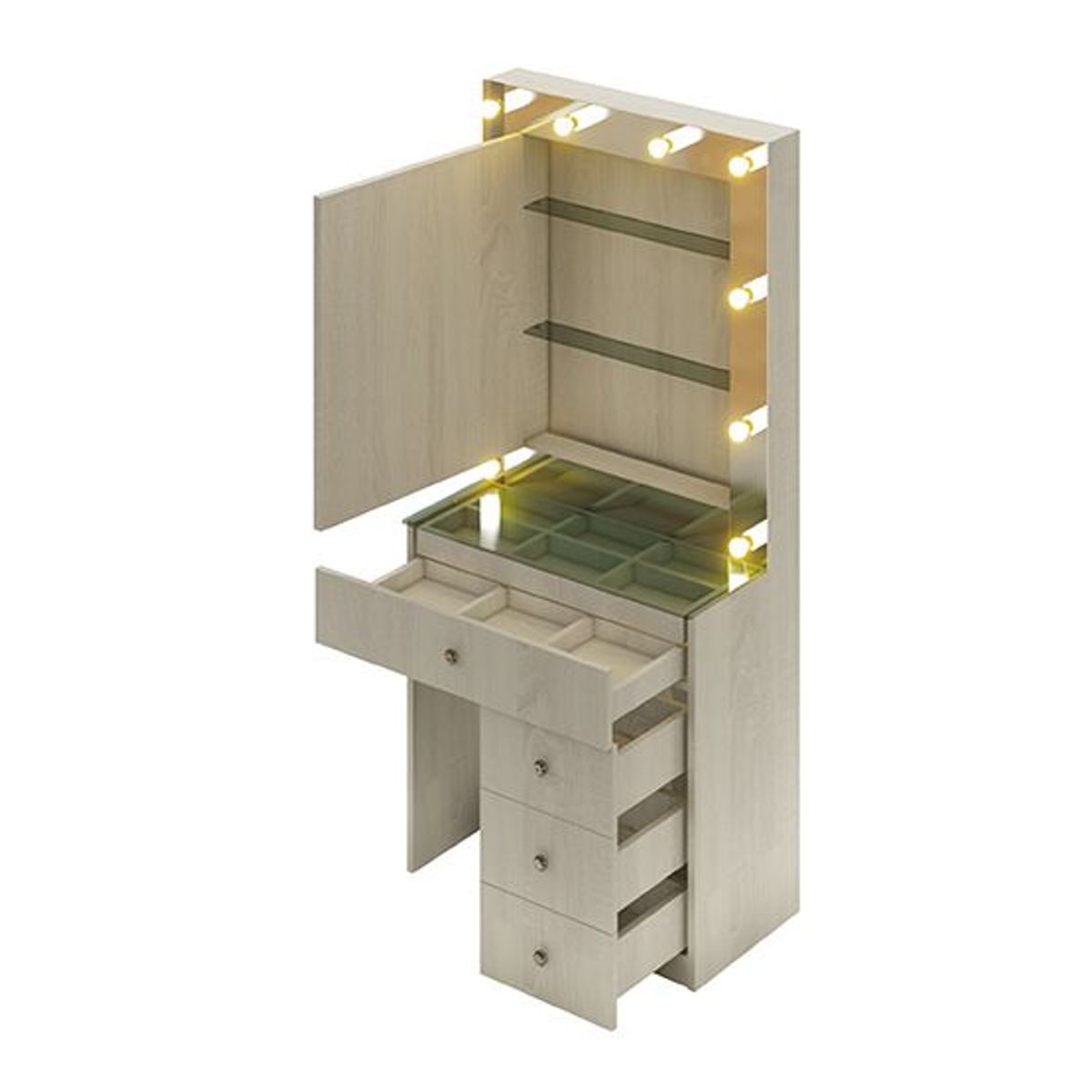 BARAKA HOME - Tocador Organizador Iris Con Espejo Despegable - Polar