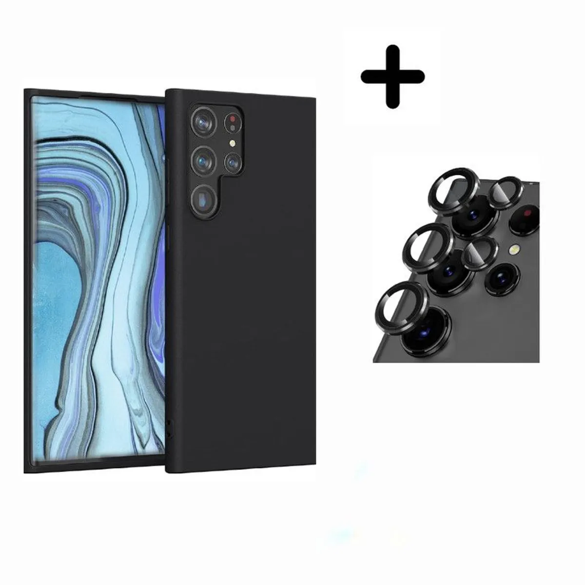 CASE - Case Silicona Para Samsung S24 Ultra Con Mica de Vidrio de Camara - Negro