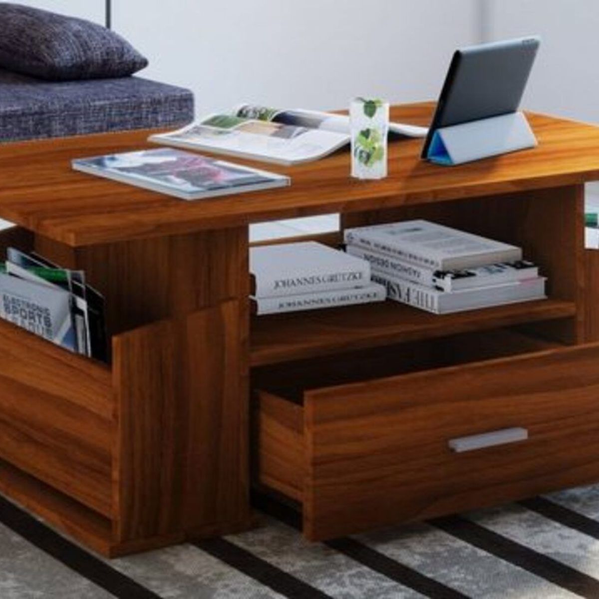 TU MESITA - Mesa de Centro Moderna Barahona Nogal 1 Cajón