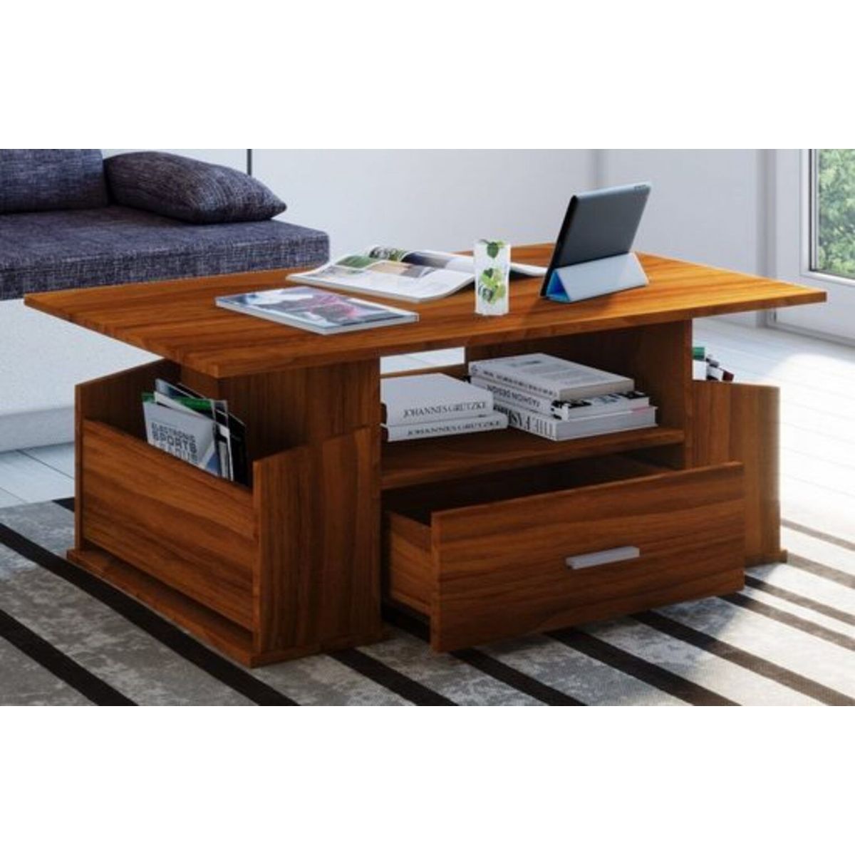 TU MESITA - Mesa de Centro Moderna Barahona Nogal 1 Cajón