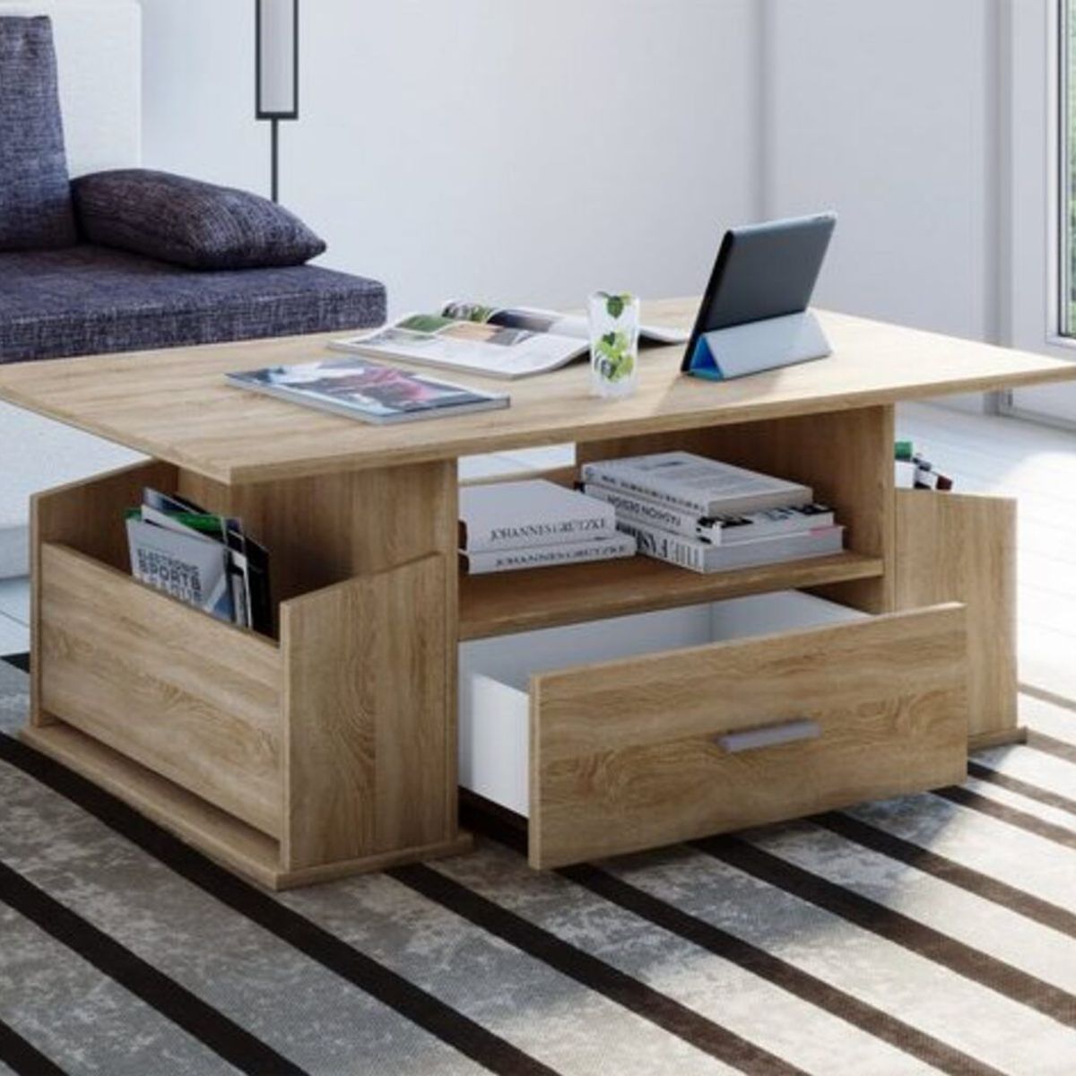 TU MESITA - Mesa de Centro Moderna Barahona Roble 1 Cajón