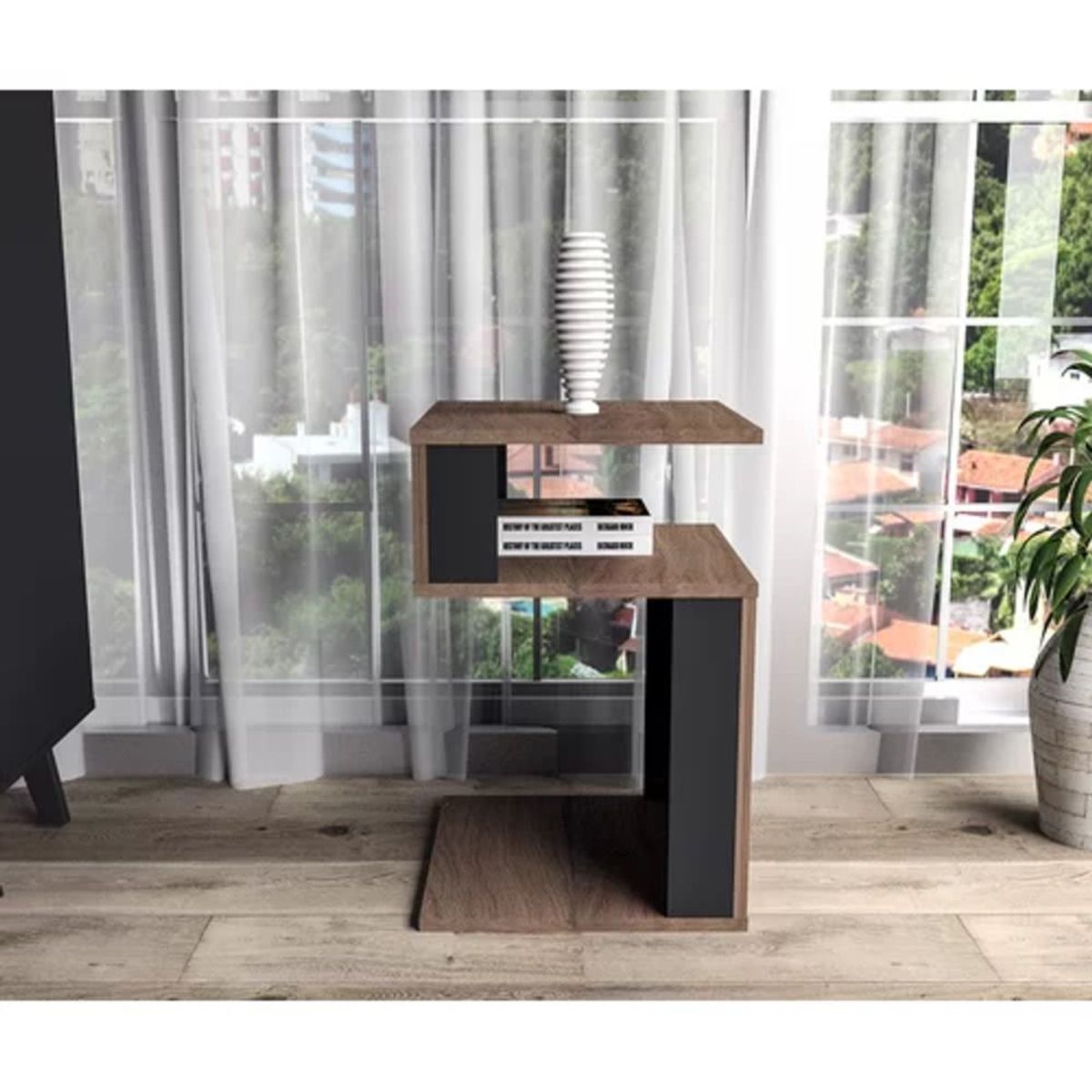 TU MESITA - Mesa Lateral Moderna Palacios Marrón/Negro