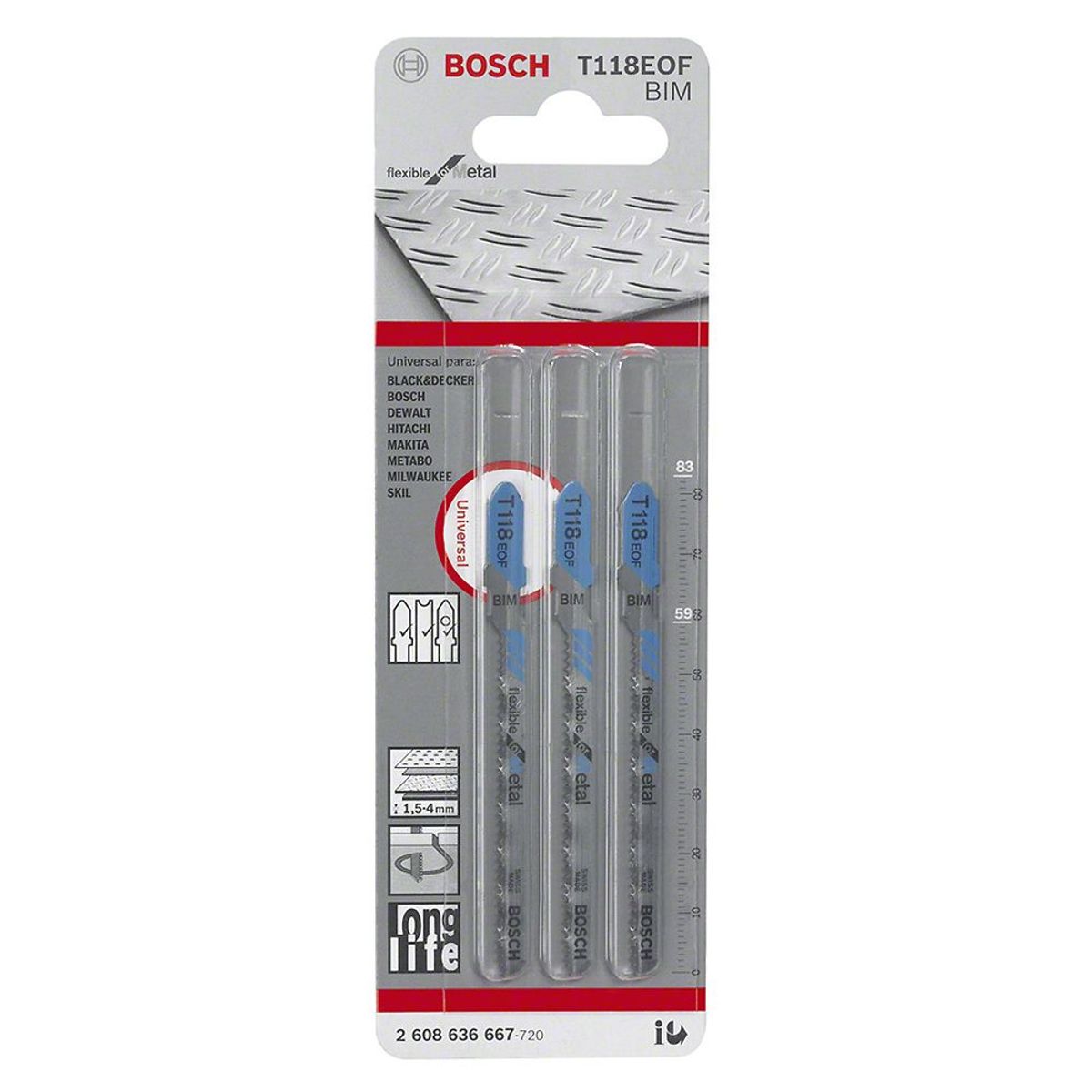 BOSCH - Hoja Caladora T118EOF X3unid BIM CurvoFino especial para metal