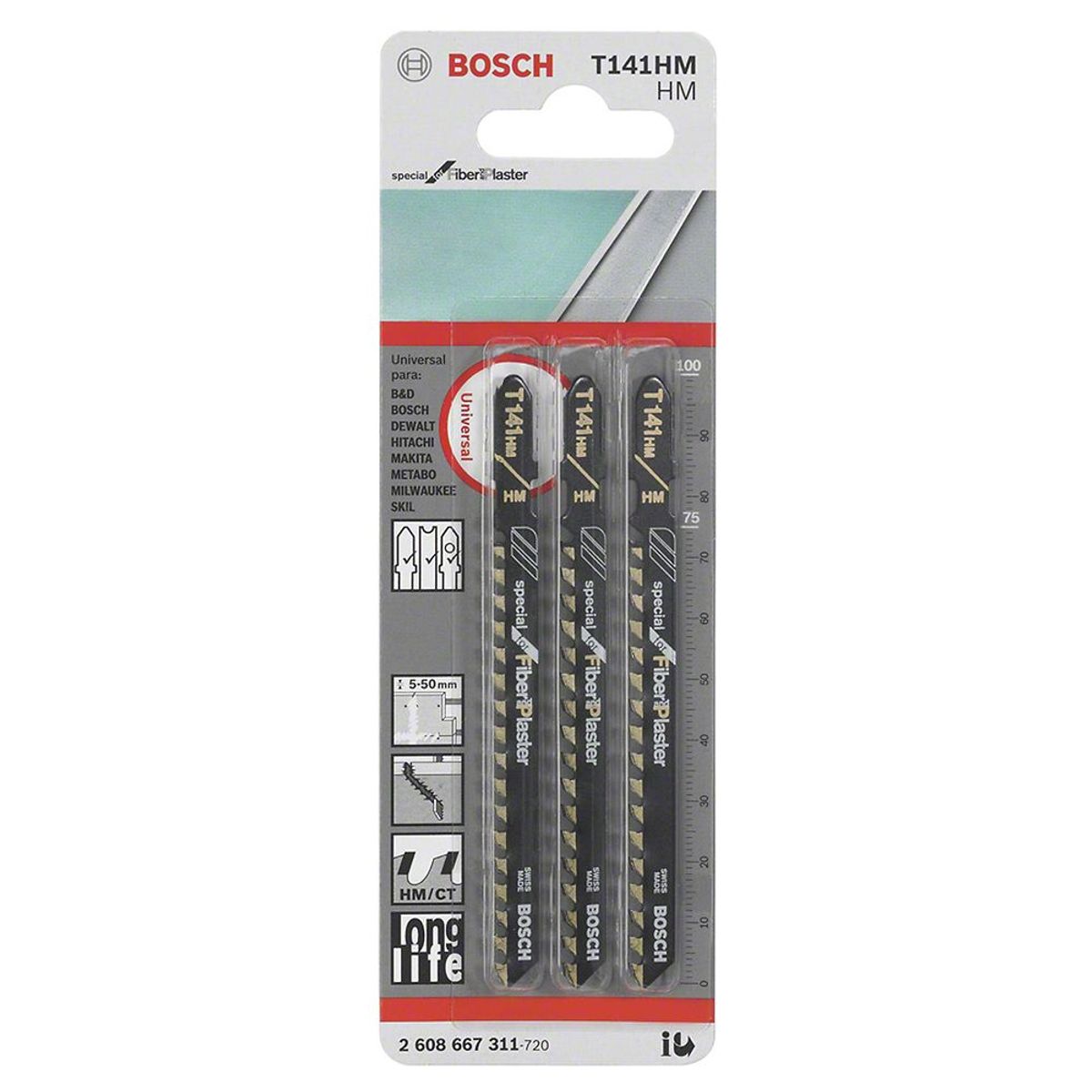 BOSCH - Hoja Caladora T141HM X3unid BIM RectoGrueso para fibra de vidrio