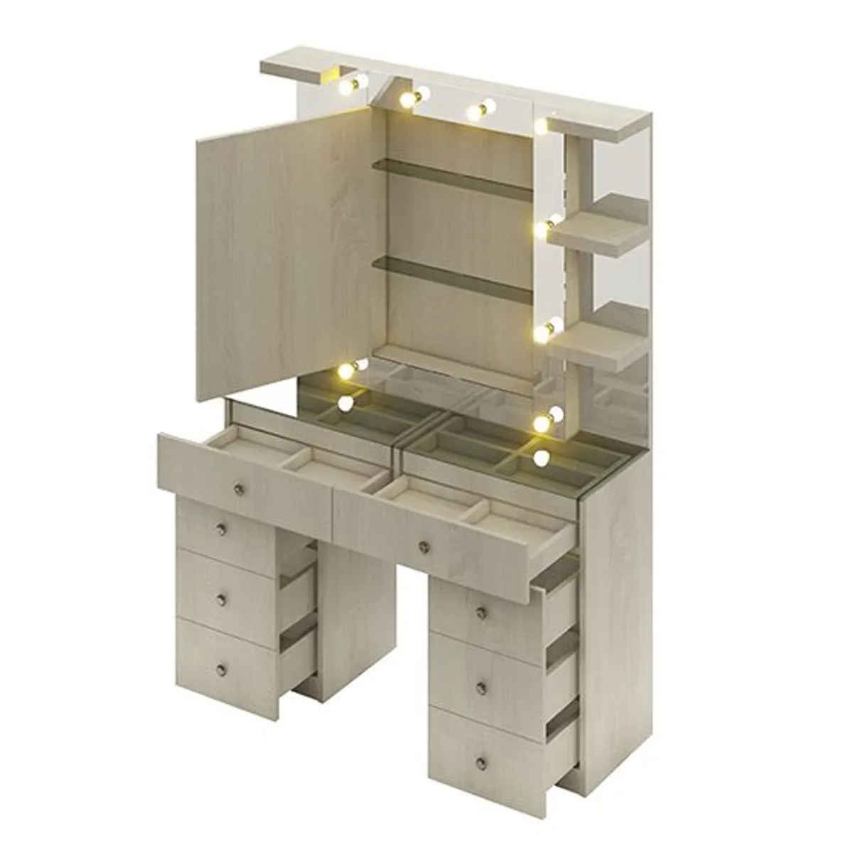 BARAKA HOME - Tocador Organizador Aster Con Espejo Despegable - Polar