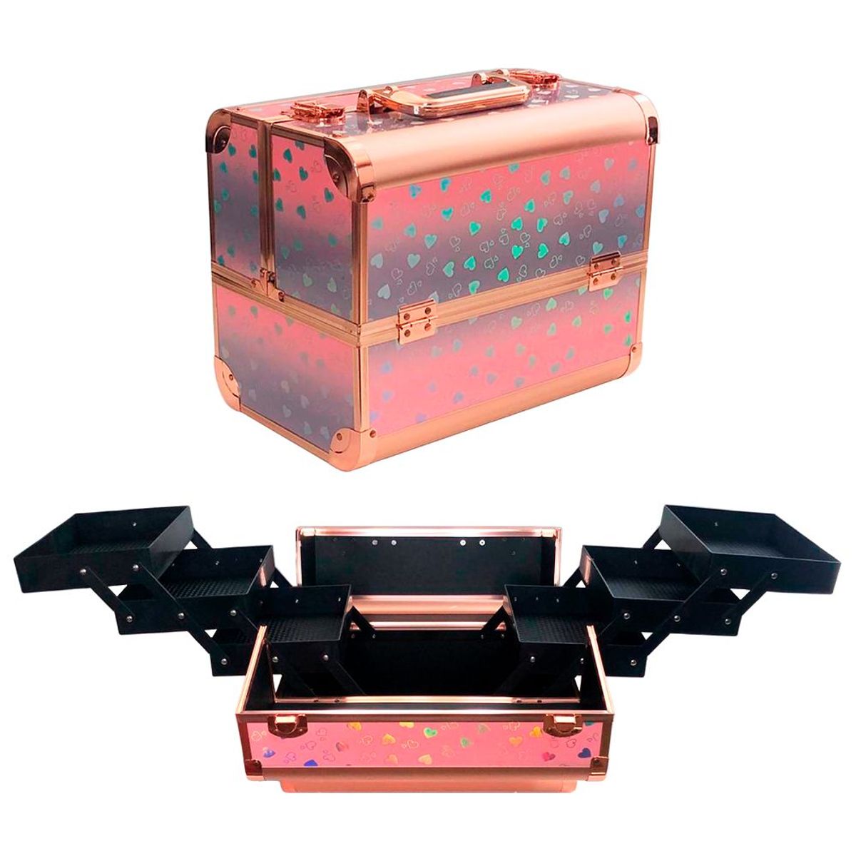 GENERICO - Maleta Maletin Organizador De Maquillaje Pro XL Rose Heart