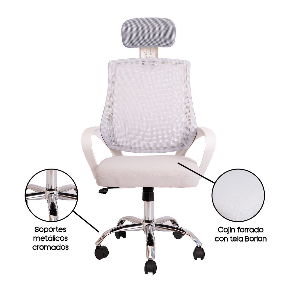 INIUS - Silla de Oficina Viggo con Cabecera Regulable - Gris