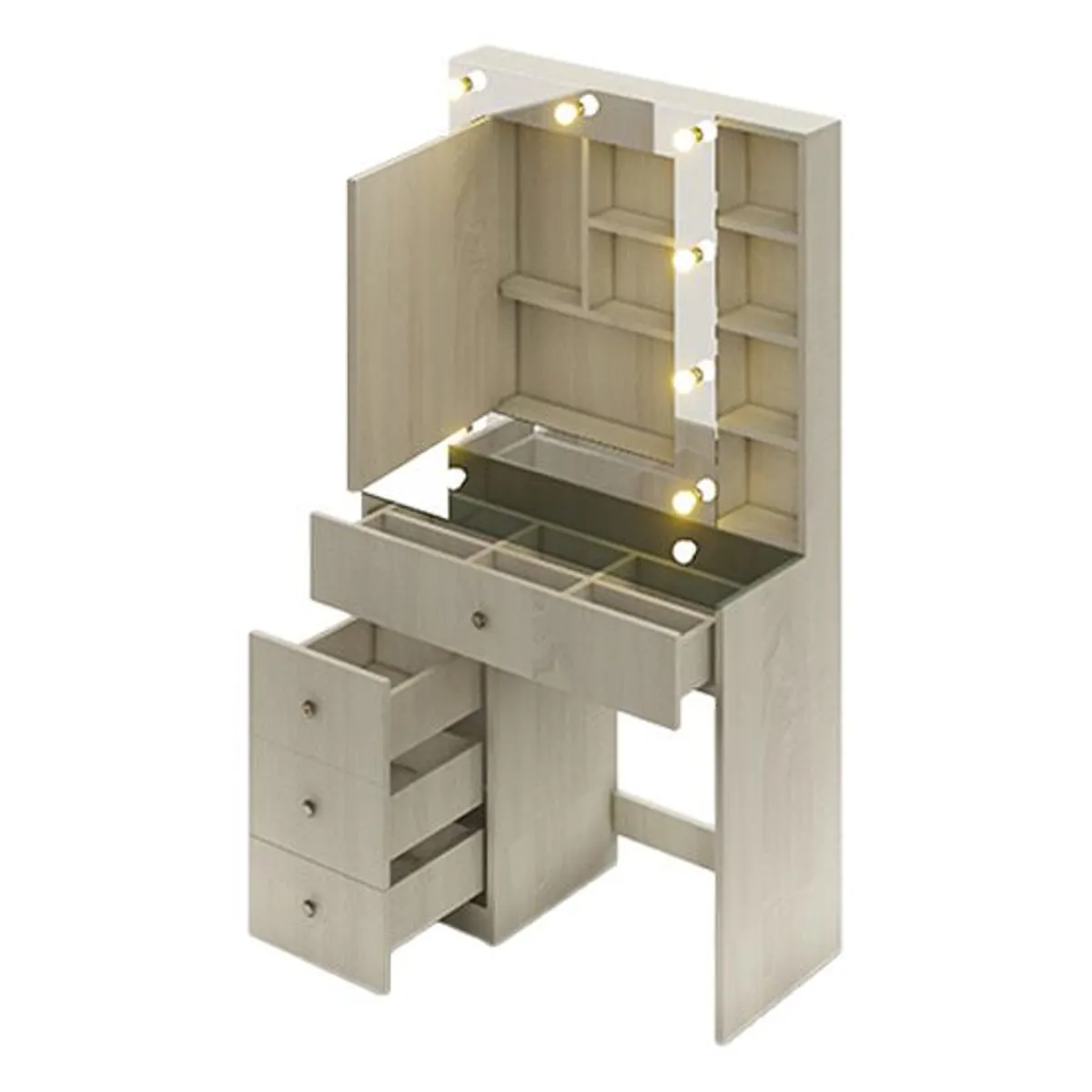 BARAKA HOME - Tocador Organizador Cassia Con Espejo Despegable - Polar