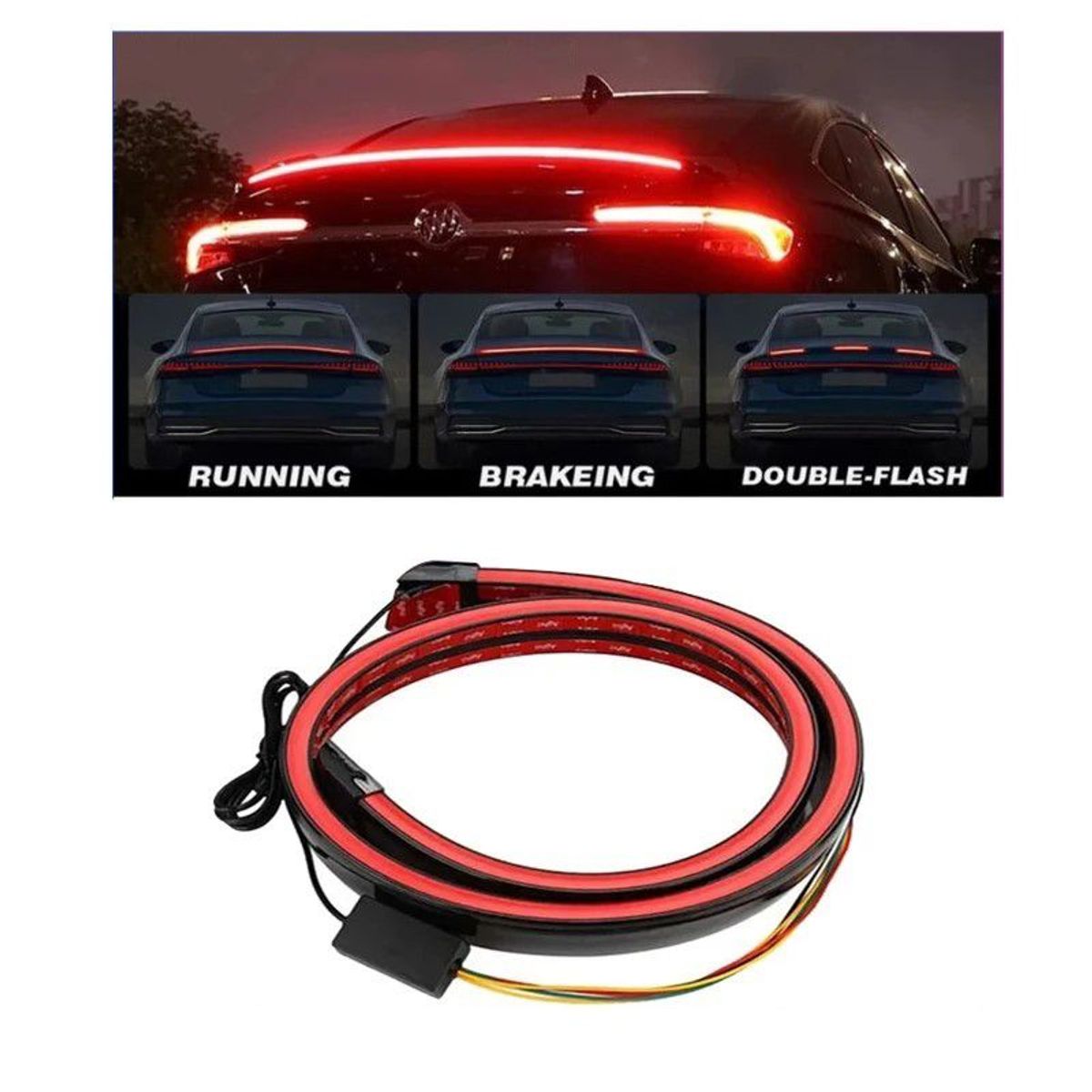 GENERICO - Spoiler Con Led Rojo Para Auto Fibra De Carbono Universal