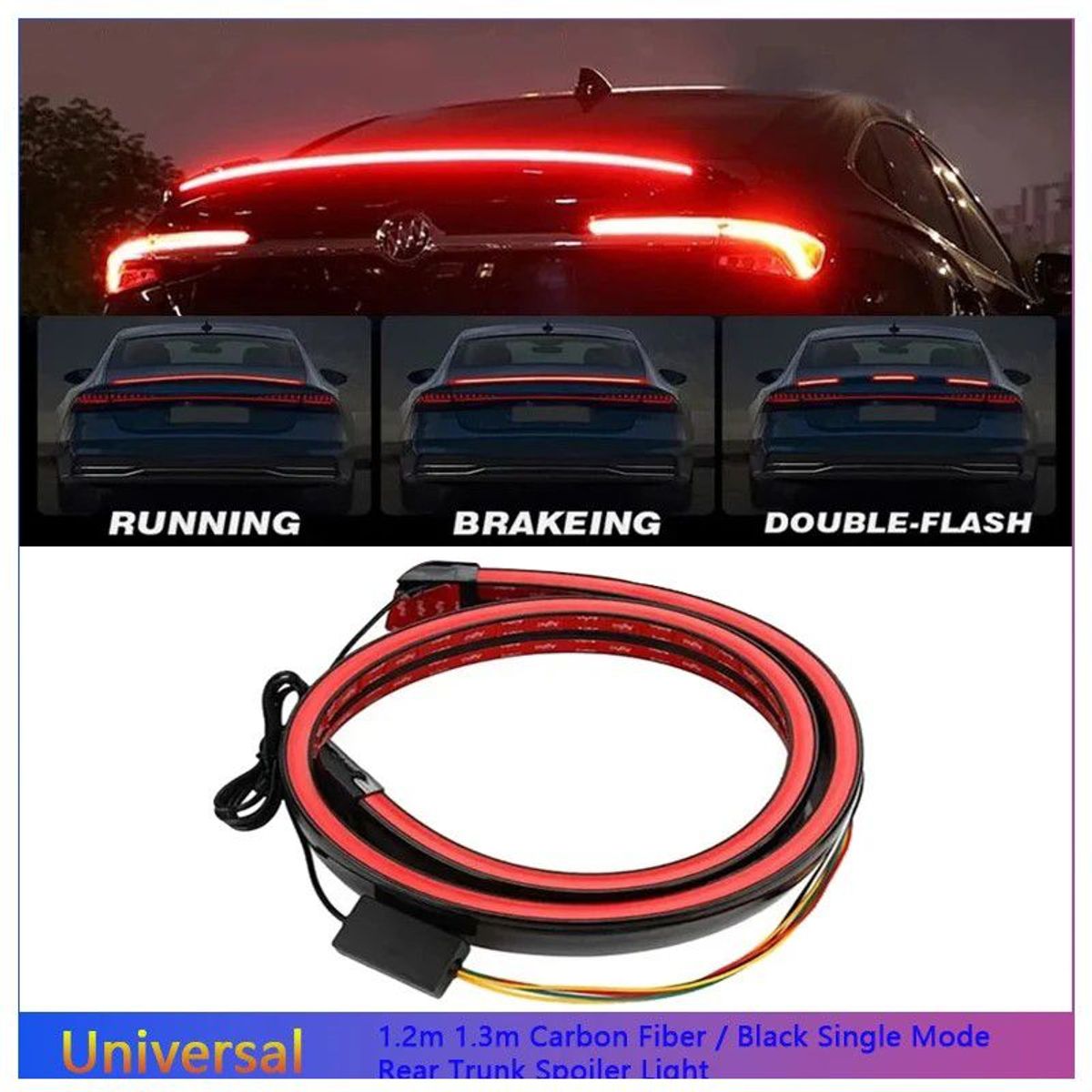 GENERICO - Spoiler Con Led Rojo Para Auto Fibra De Carbono Universal