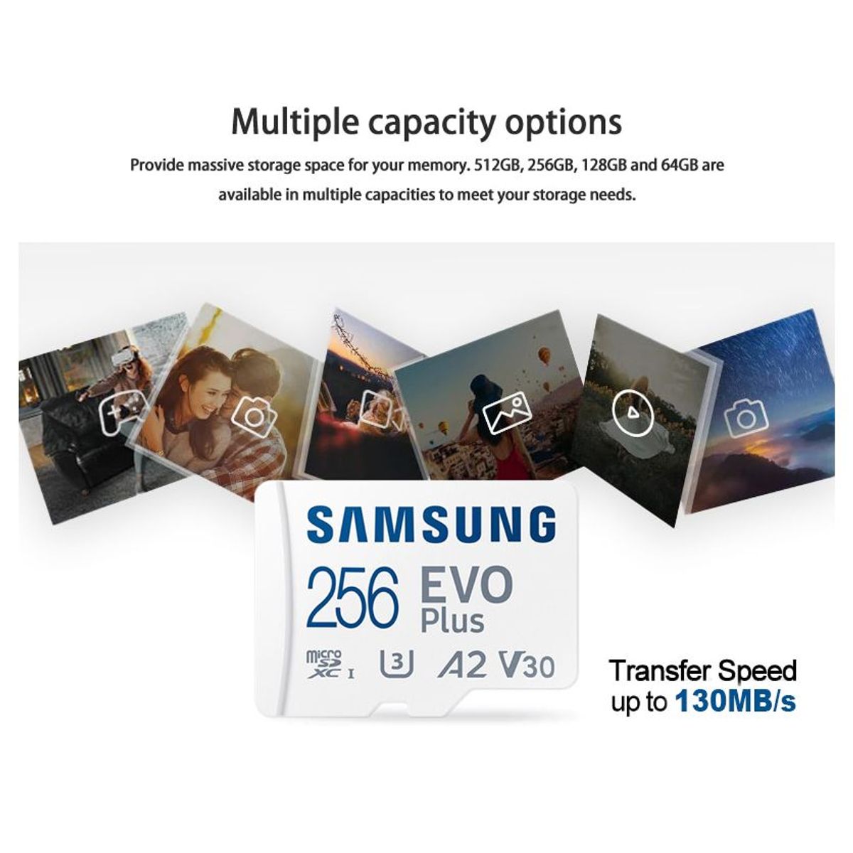 SAMSUNG - Memoria MicroSD Samsung 256gb  Evo Plus 130MBs U3 A2 V30 4K