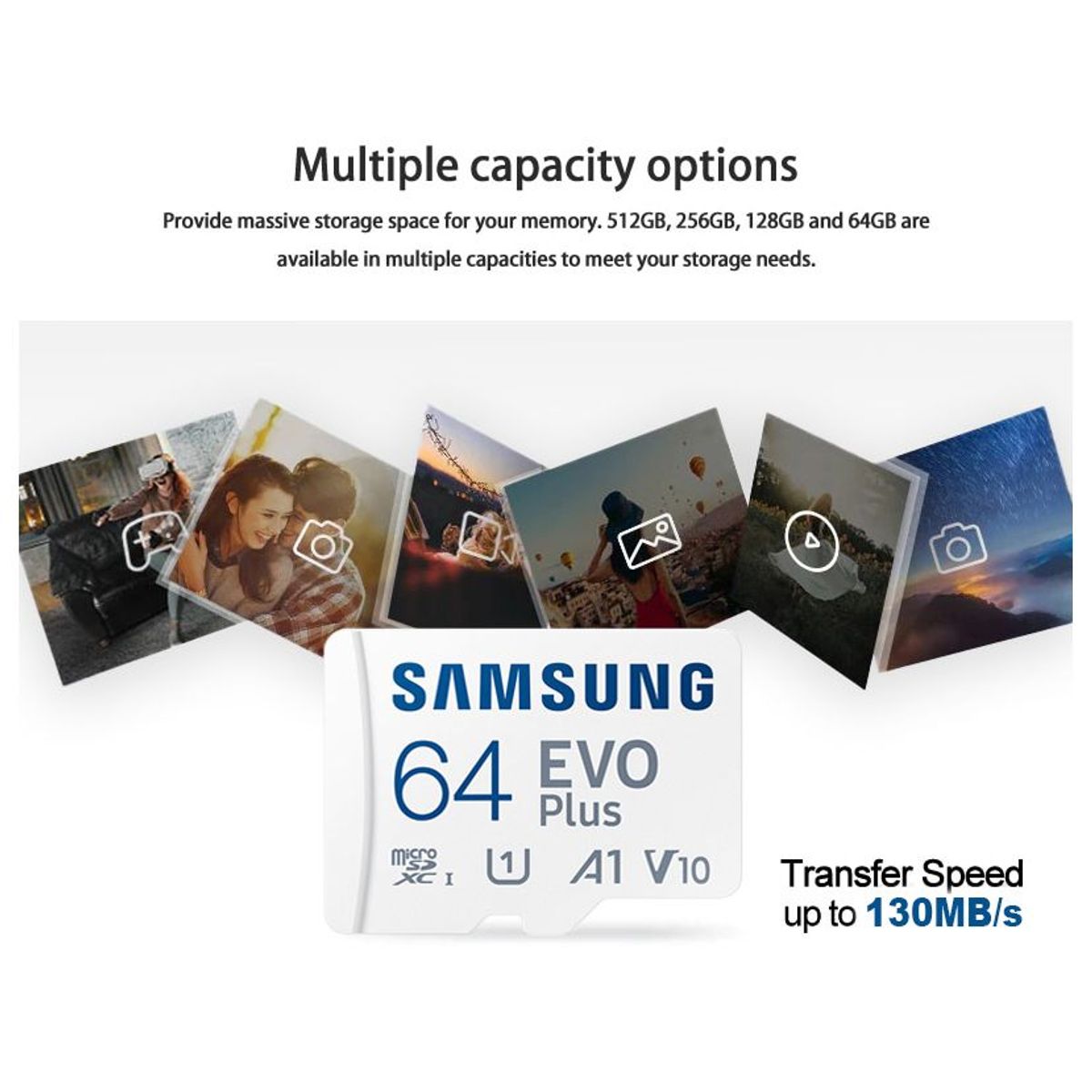 SAMSUNG - Memoria MicroSD Samsung 64gb  Evo Plus UHS-I U1 A1 V10 FHD