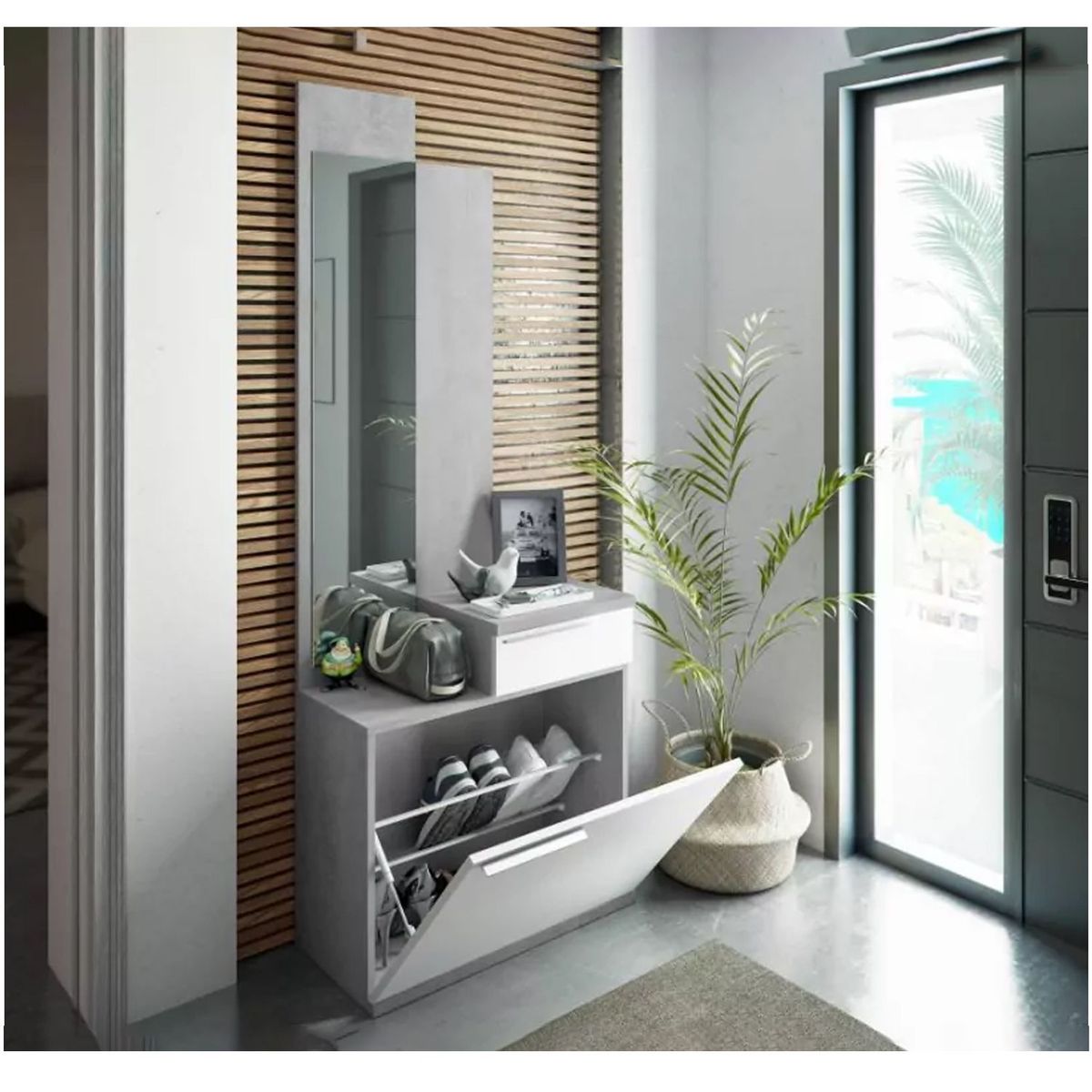 VENTITAS HOME - Zapatera Moderna Nymphia Ventitas Home Cemento y Blanco