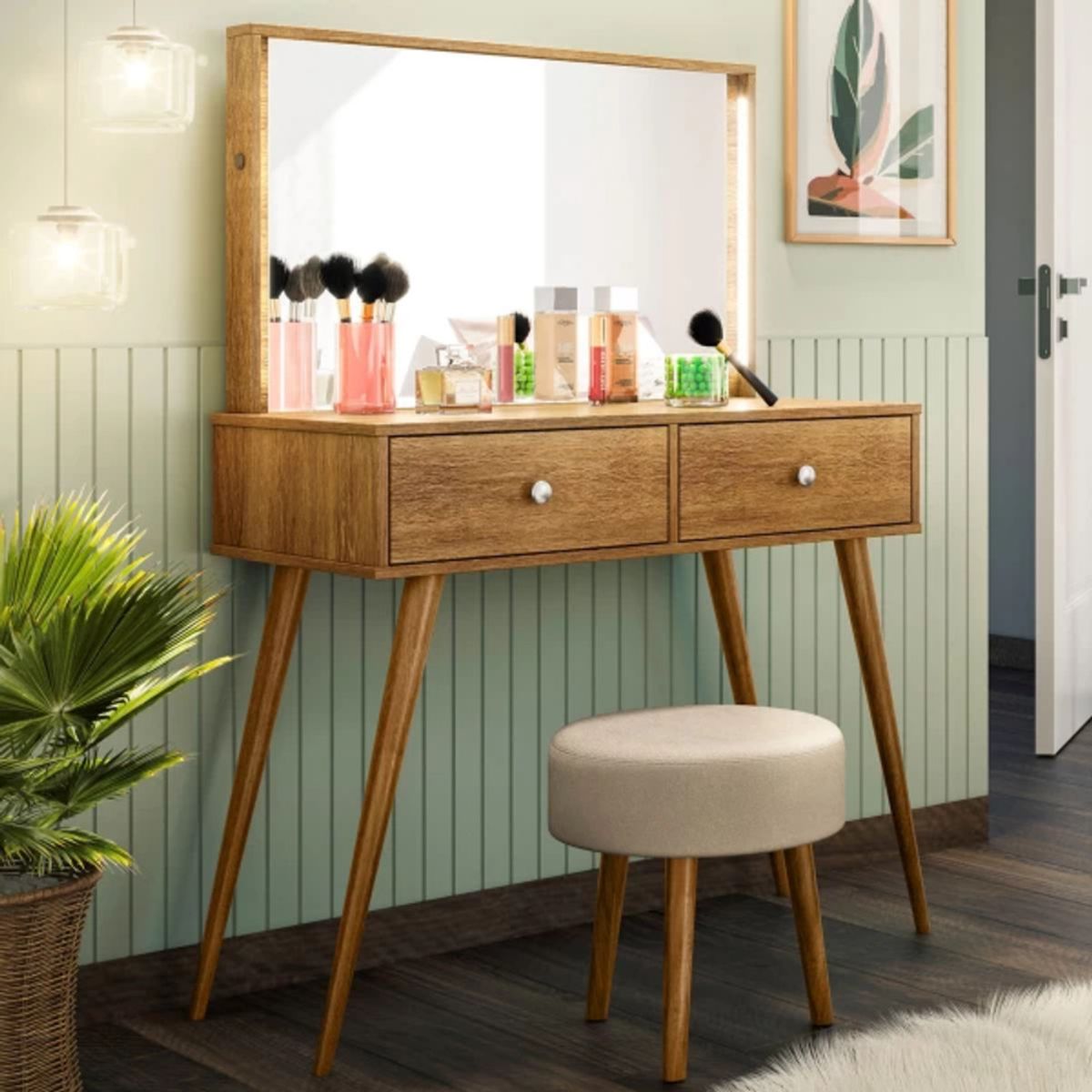 TU MESITA - Tocador Vintage clásico 2 cajones + espejo Chester color Duna TU MESITA