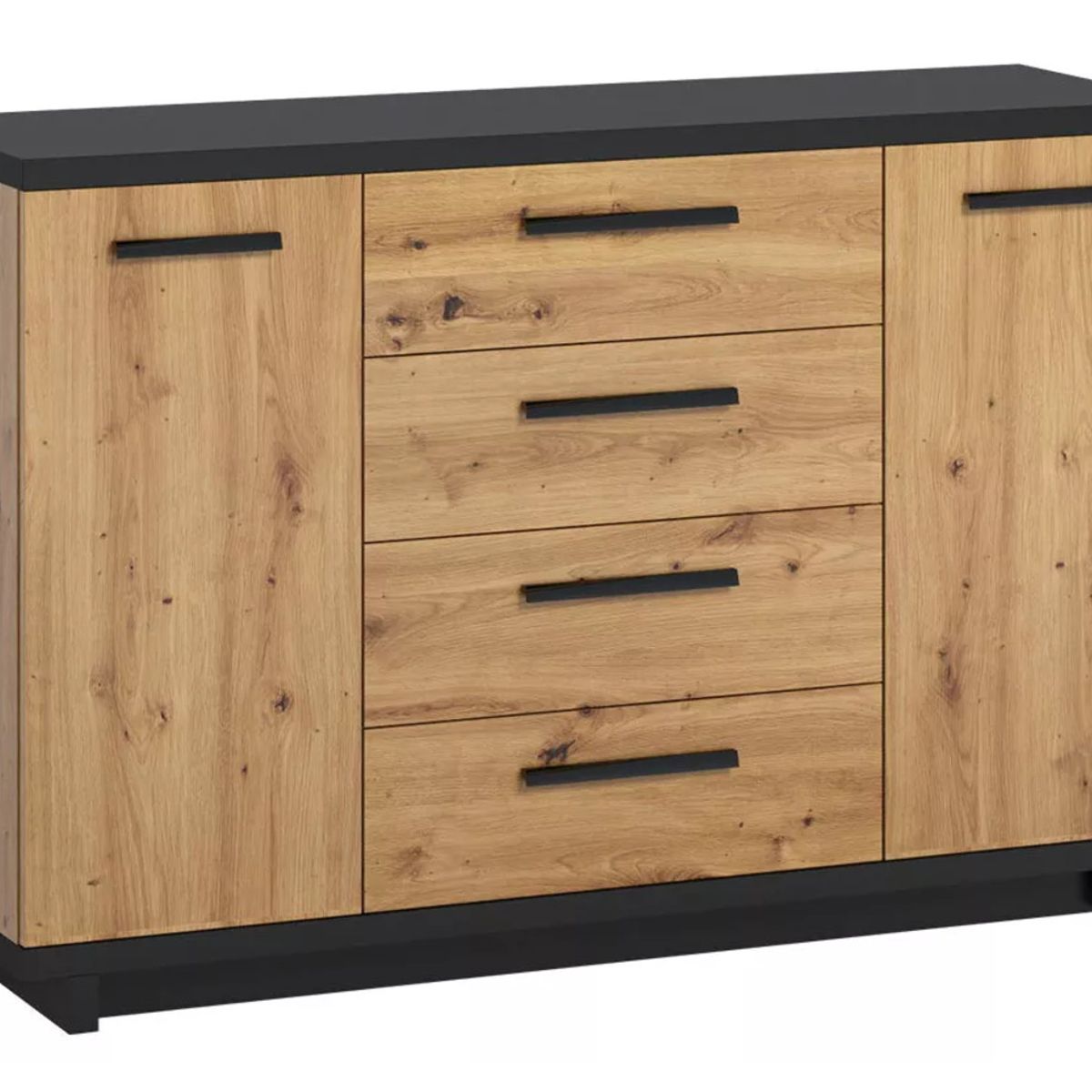 TU MESITA - Cómoda moderna 4 cajones 2 puertas Priscila color Duna/Negro TU MESITA