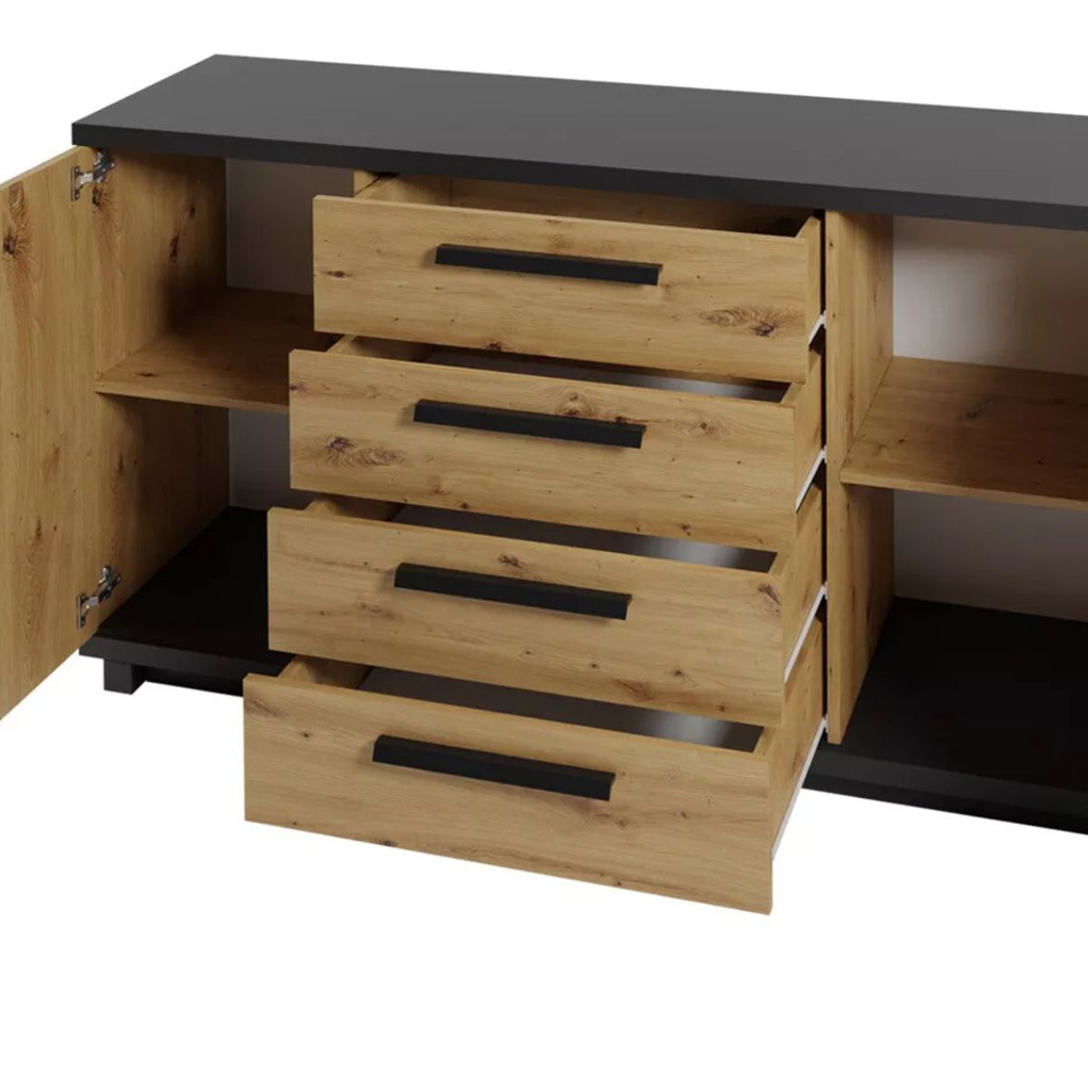 TU MESITA - Cómoda moderna 4 cajones 2 puertas Priscila color Duna/Negro TU MESITA