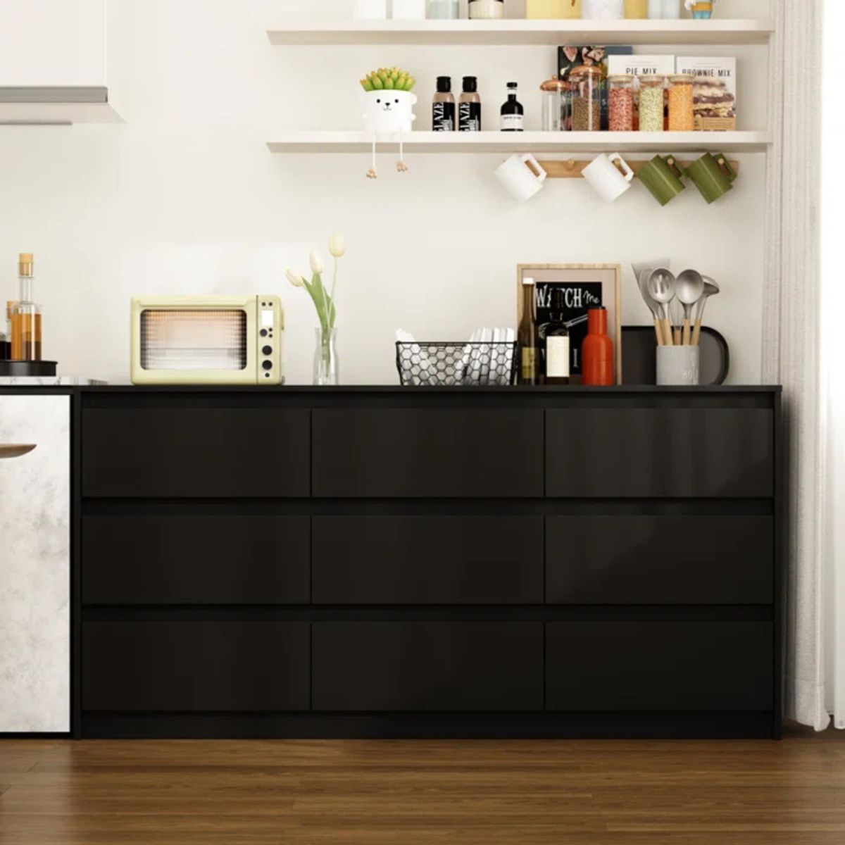 TU MESITA - Cómoda Larga Paracas 9 cajones color Negro TU MESITA