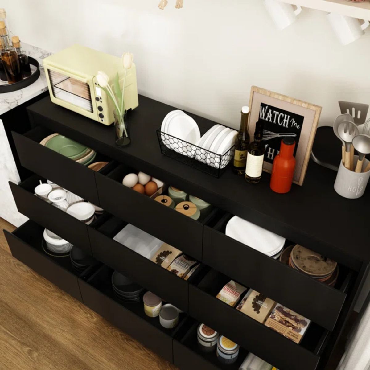 TU MESITA - Cómoda Larga Paracas 9 cajones color Negro TU MESITA