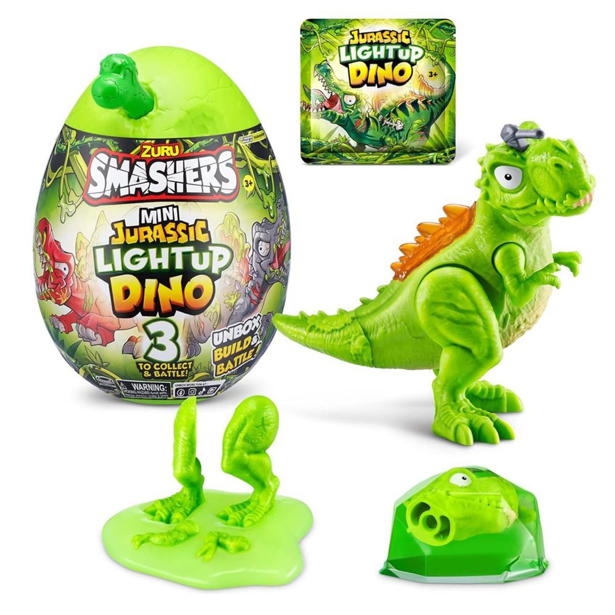 ZURU - Smashers Mini huevo Verde de dinosaurio iluminado Aleatorio