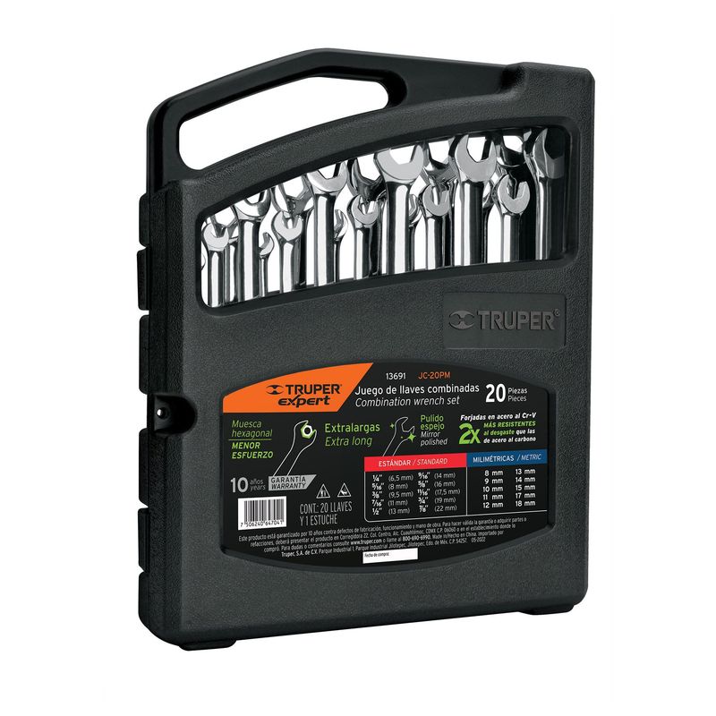 TRUPER - juego de 20 llaves extralargas mixtas pulidas Truper