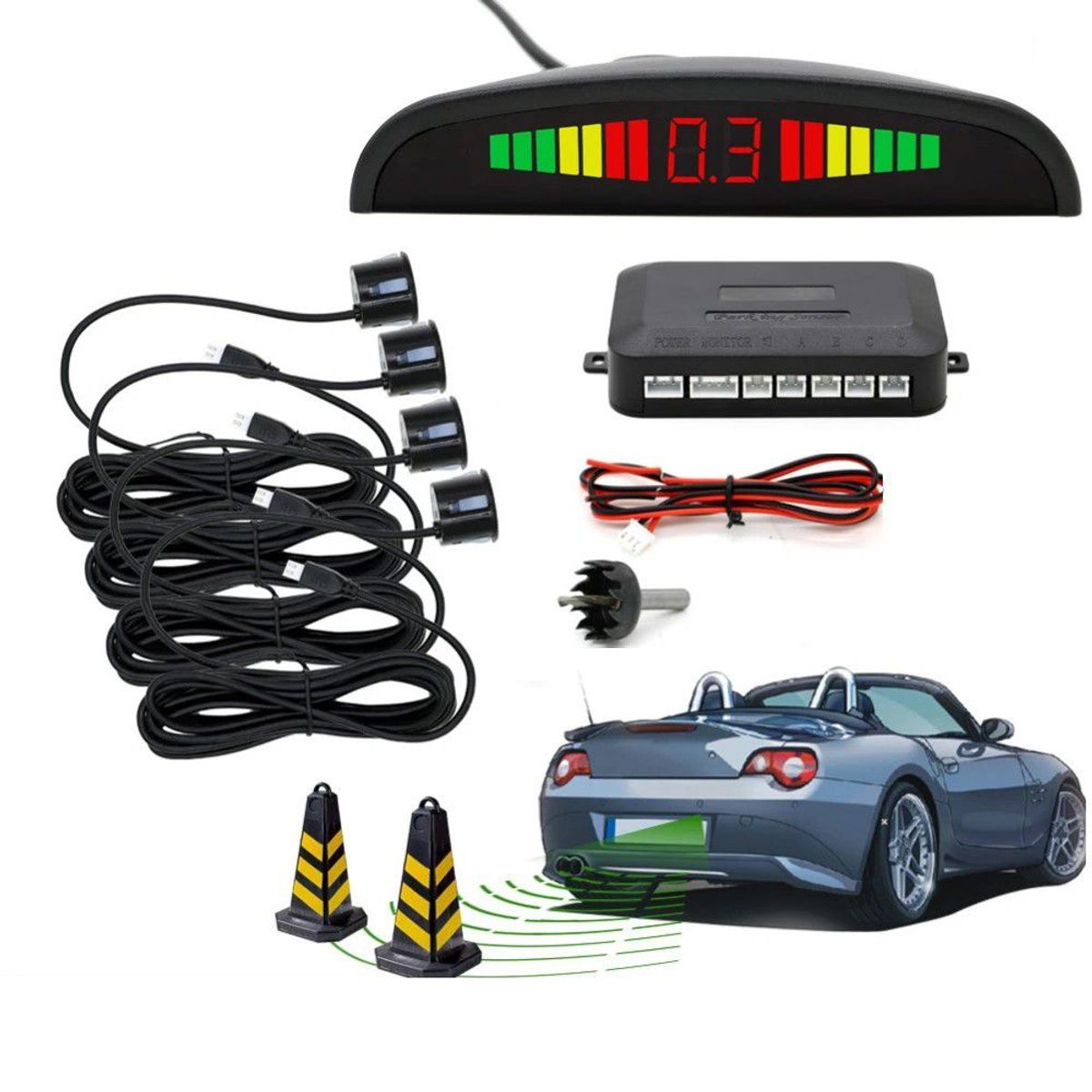 GENERICO - Sensor De Retroceso Con Pantalla Led 4pcs