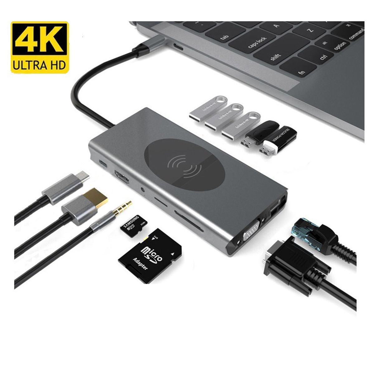 OEM - Hub Estacion 13 en 1 Tipo C Gigabit 4k Multiport carga Inalambrica