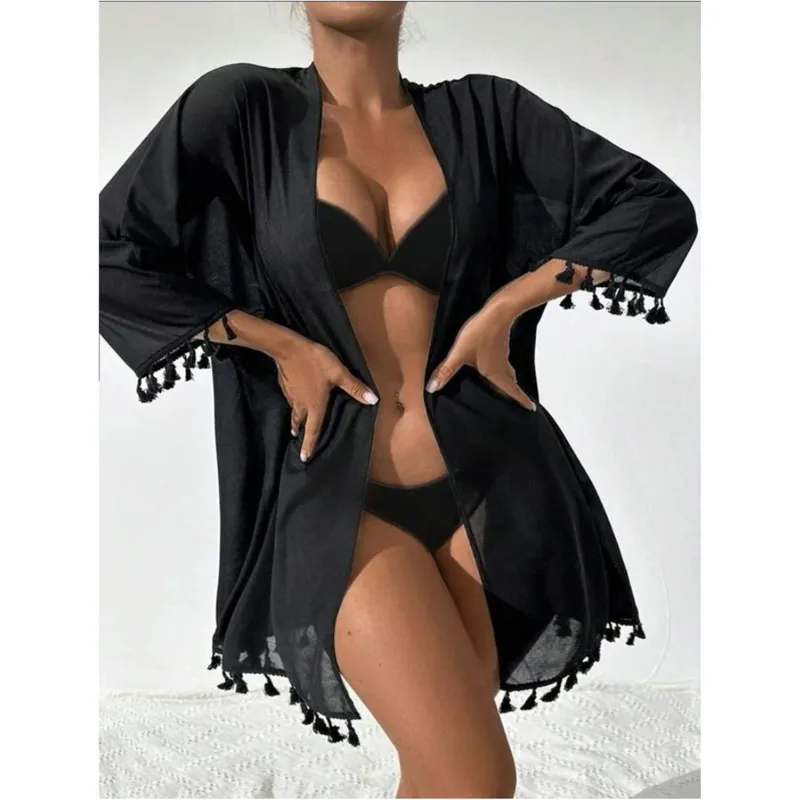 KAST PE - Kimono Corto Capa Salida de playa Kimey Talla ML - Negro