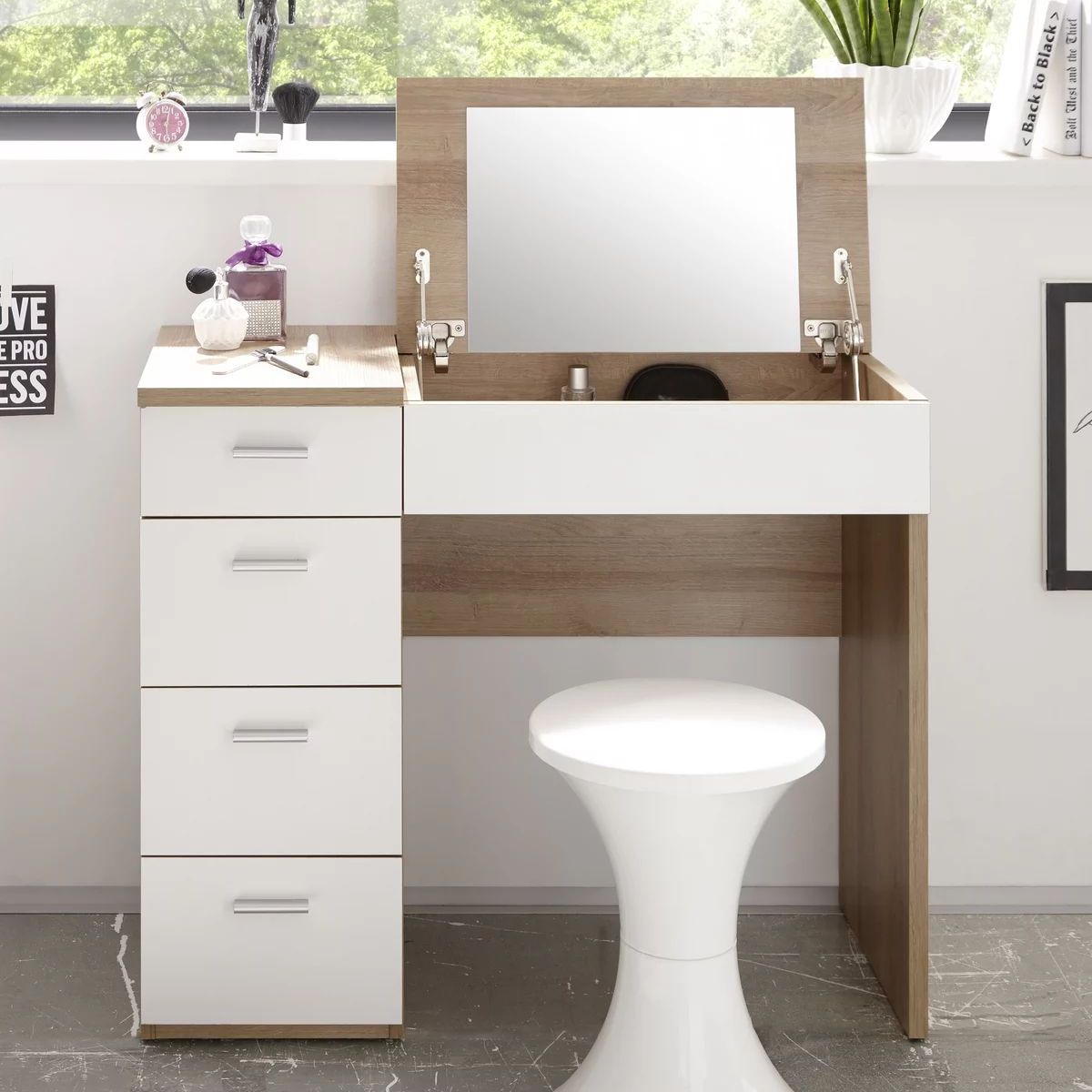 TU MESITA - Tocador Práctico con Espejo Liverpool Color BlancoMacadamia TU MESITA