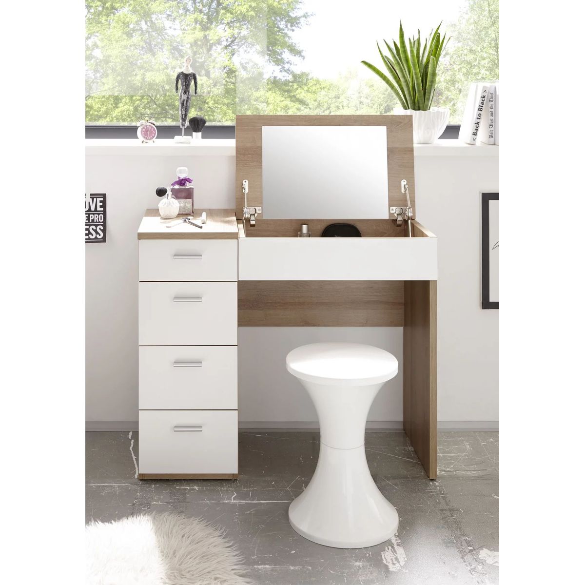 TU MESITA - Tocador Práctico con Espejo Liverpool Color BlancoMacadamia TU MESITA