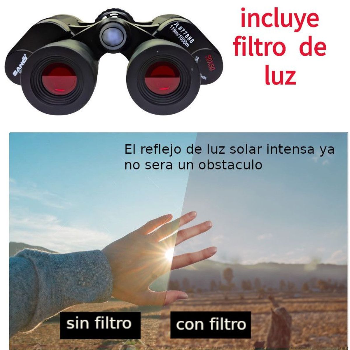 GENERICO - Binocular Larga Vista 1Km HD Opcion a Galileo Filtro Anti Deslumbrante