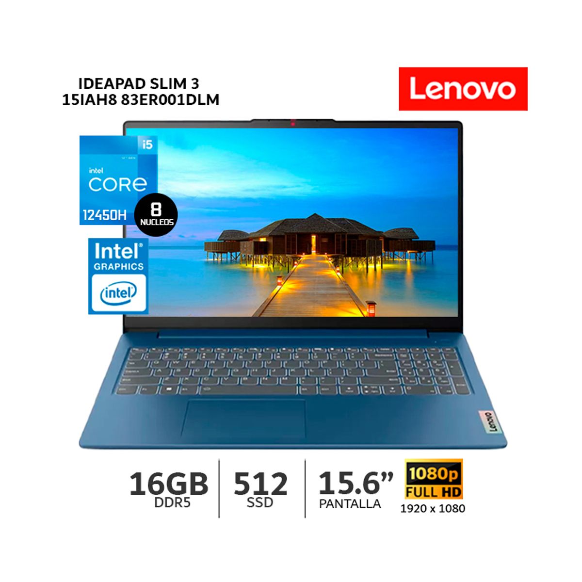 LENOVO - Laptop Lenovo IdeaPad Slim Intel Core i5 12°Gen16GB RAM 512GB SSD 156” FHD Wind 83ER001DLM