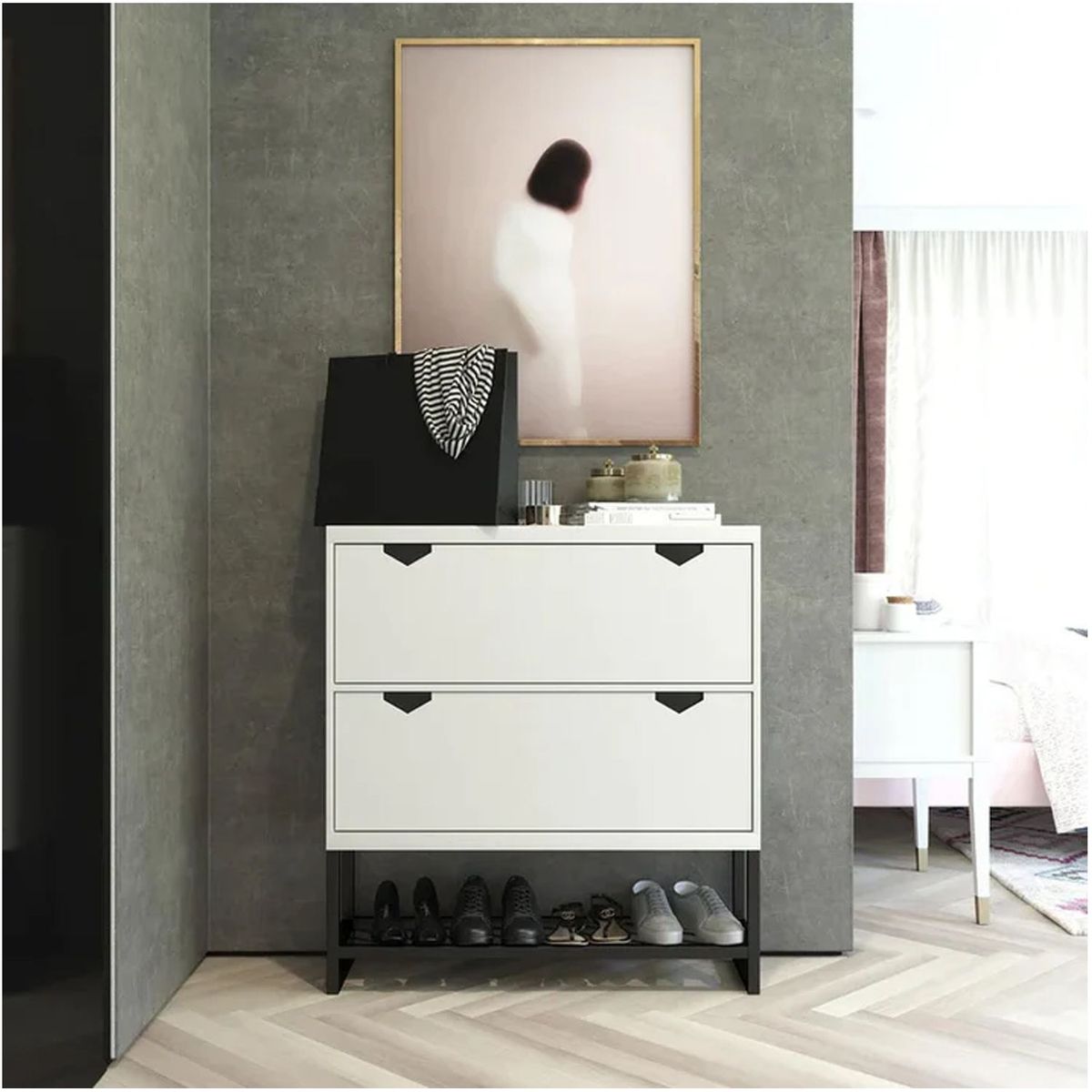 VENTITAS HOME - Zapatera Industrial Flyers Ventitas Home Blanco y Negro