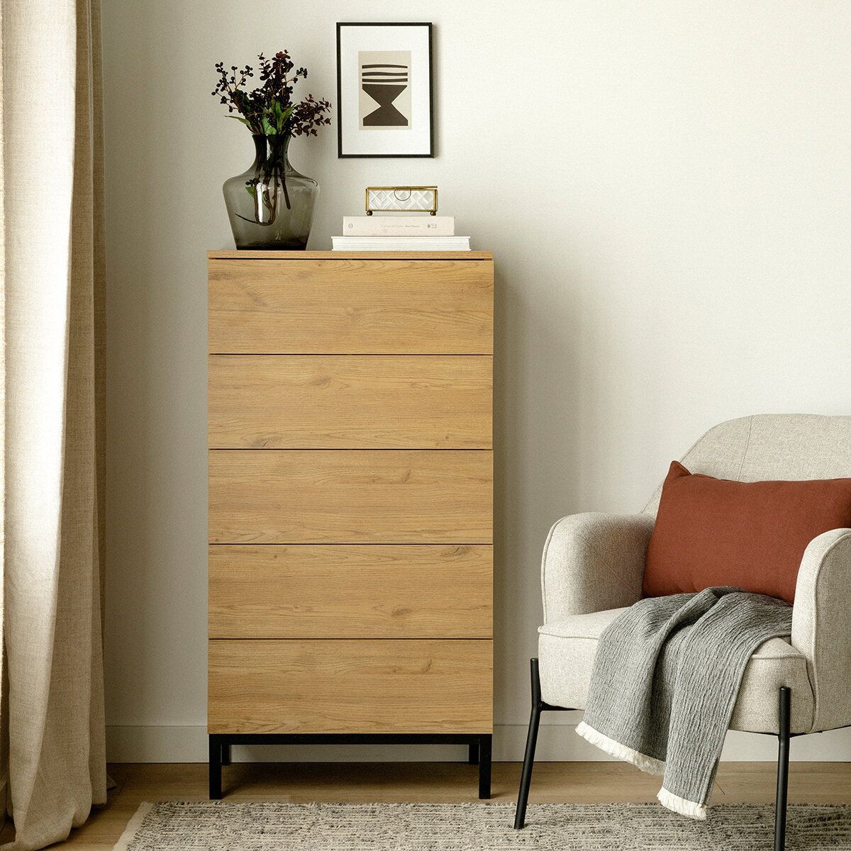 TU MESITA - Cómoda Alta Shelby 5 cajones color Natural TU MESITA