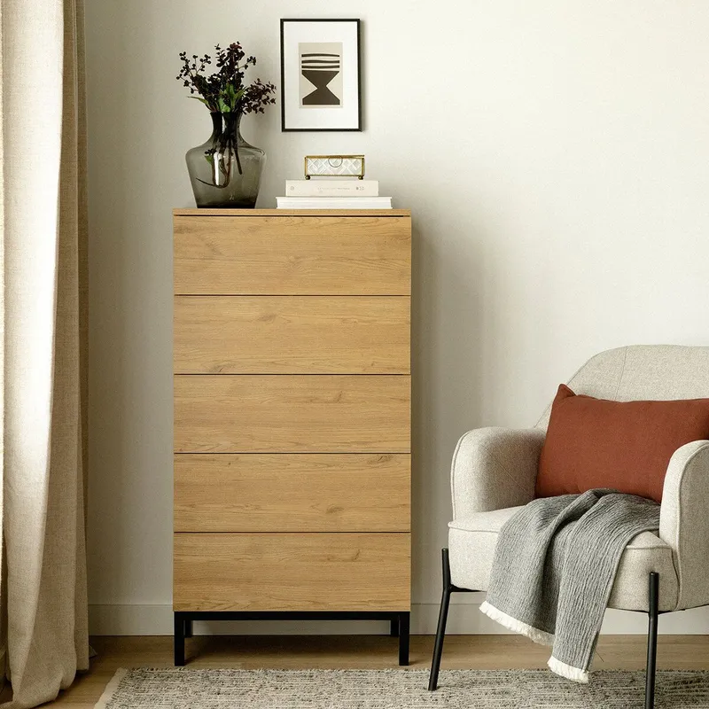 TU MESITA - Cómoda Alta Shelby 5 cajones color Natural TU MESITA