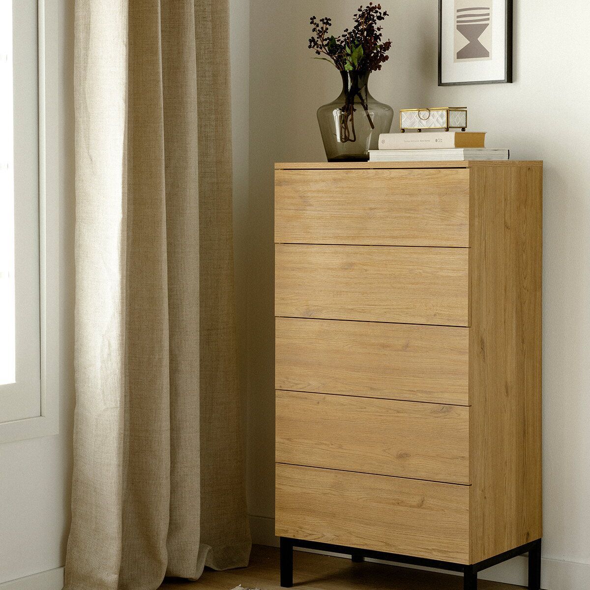 TU MESITA - Cómoda Alta Shelby 5 cajones color Natural TU MESITA