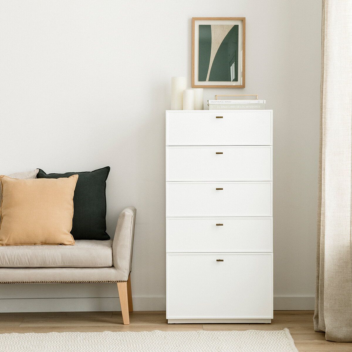TU MESITA - Cómoda Alta Canton 5 cajones color Blanco TU MESITA